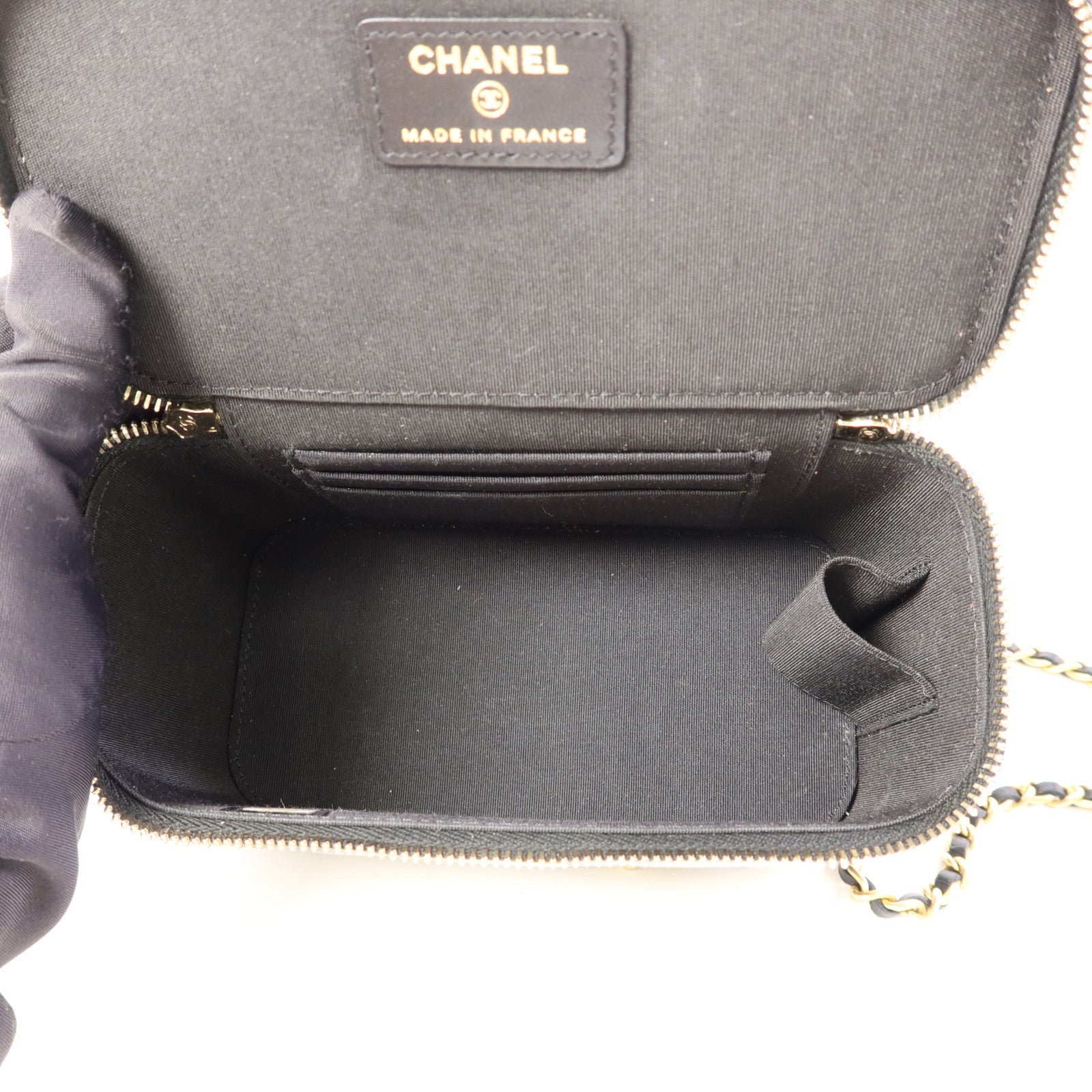 CHANEL 羊皮皮革Vanity Case金扣鏈帶手挽肩背兩用袋