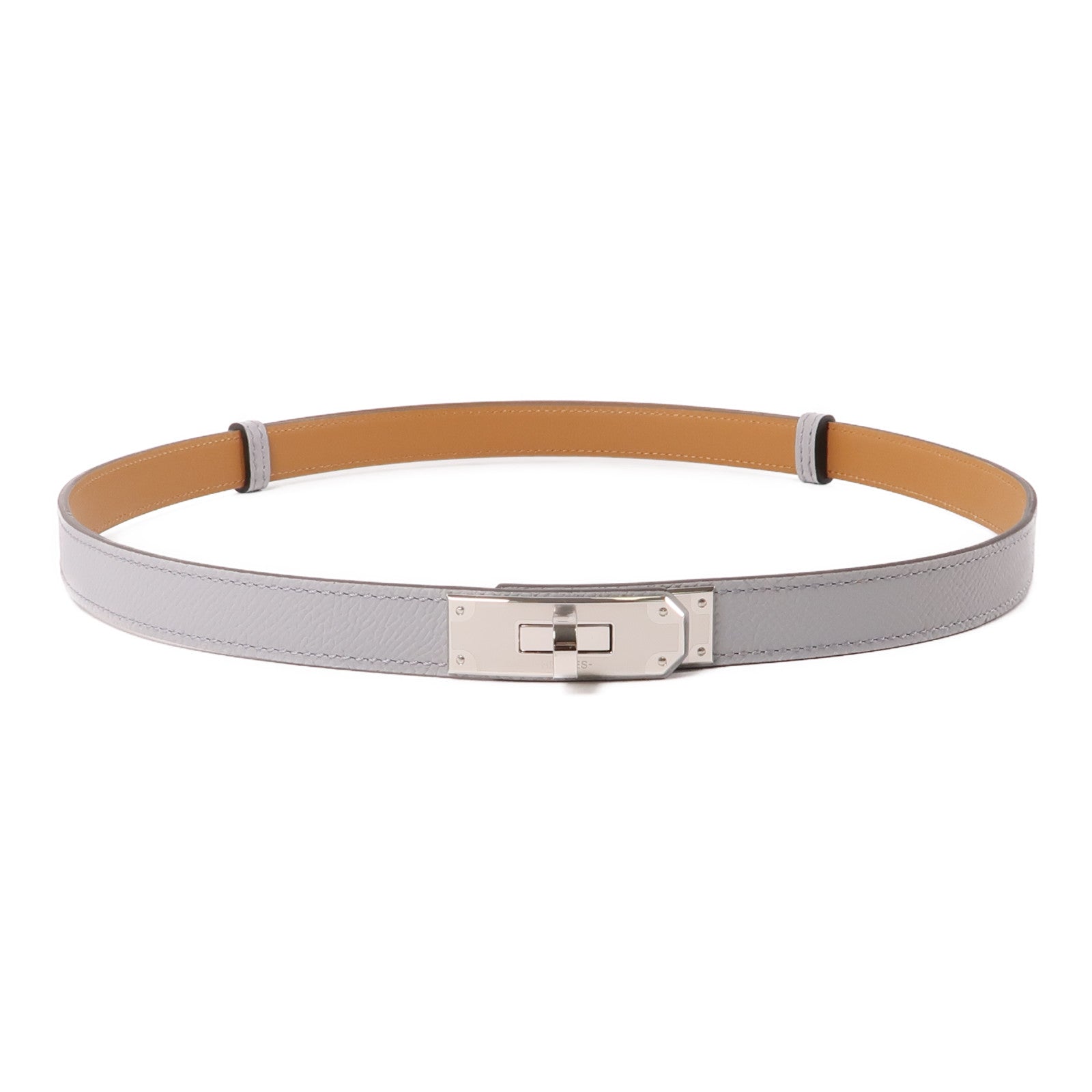 HERMES Epsom皮革Kelly 18 Belt銀扣皮帶Gris Platine灰色