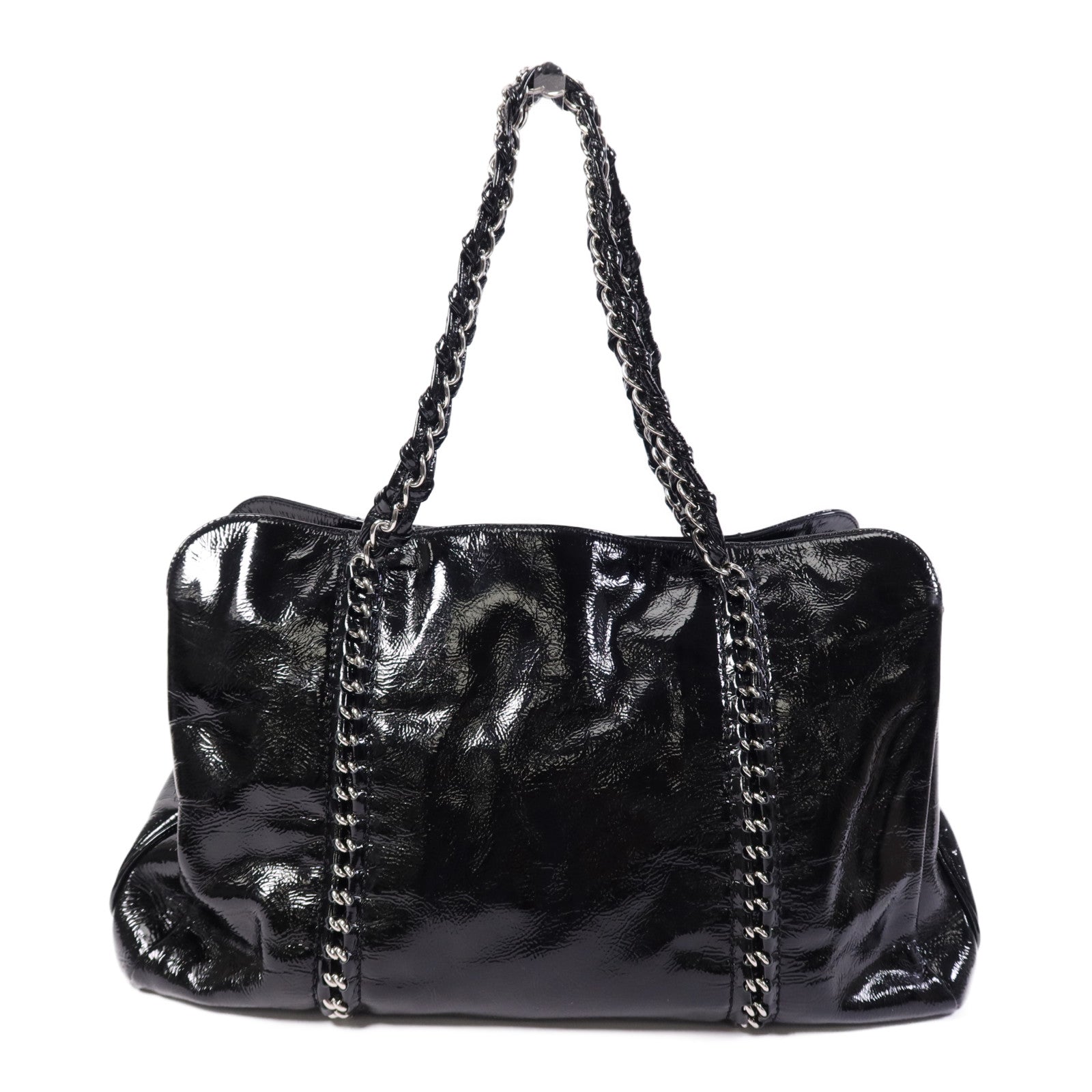 CHANEL 漆皮皮革Shoulder Bag銀扣鏈帶肩背袋