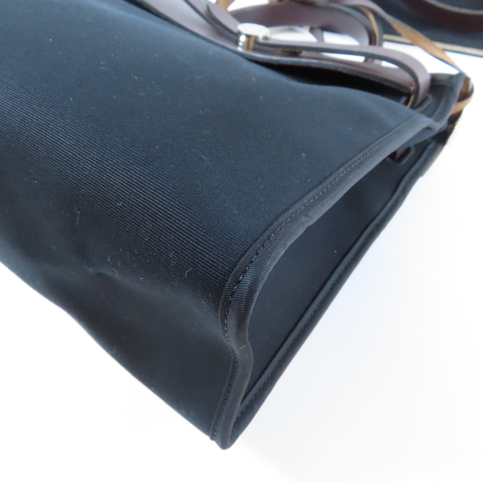 HERMES 【激減優惠】帆布/皮革Herbag PM銀扣手挽肩背兩用袋啡色/黑色