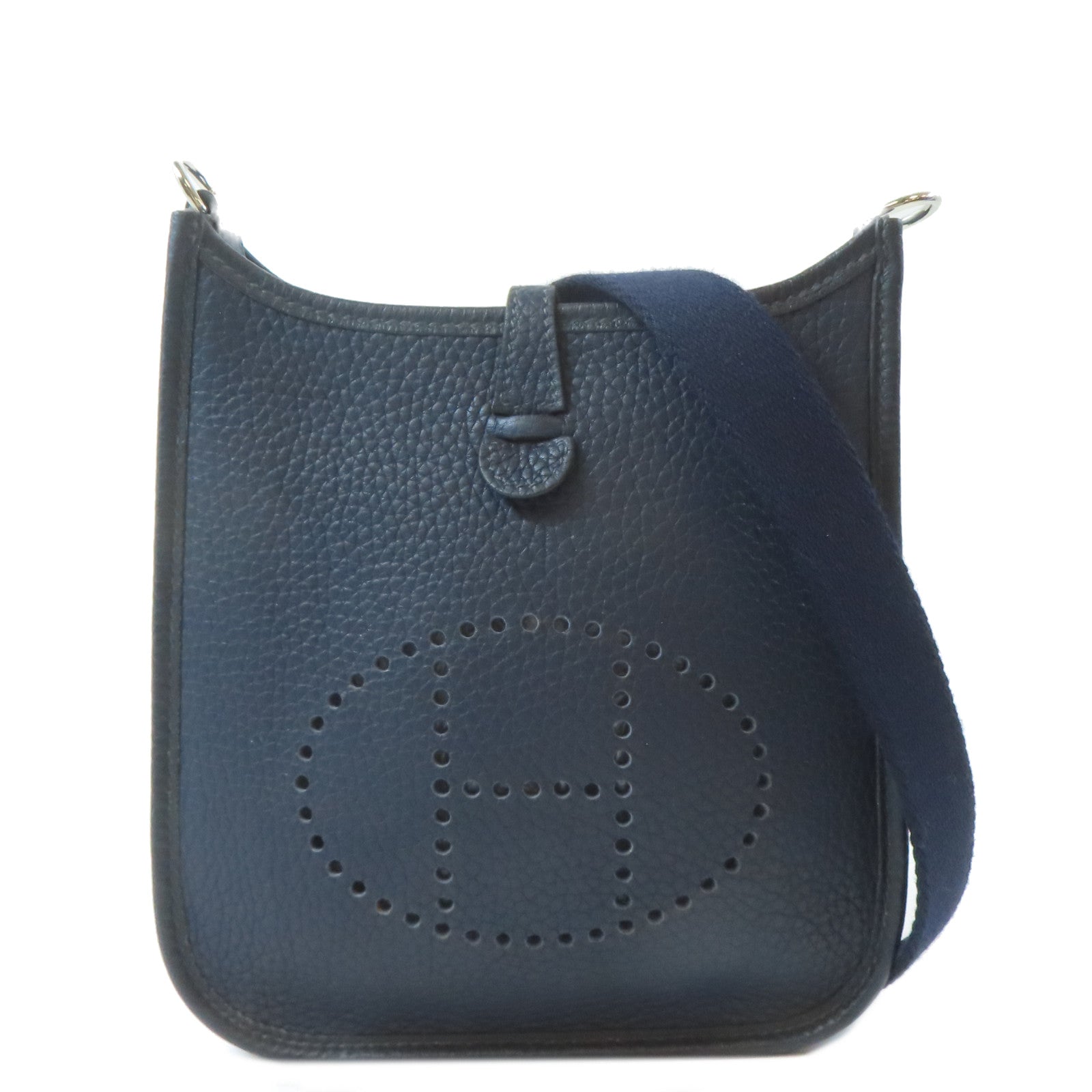 HERMES Clemence皮革Evelyne TPM銀扣肩背袋Bleu Nuit/深夜藍色