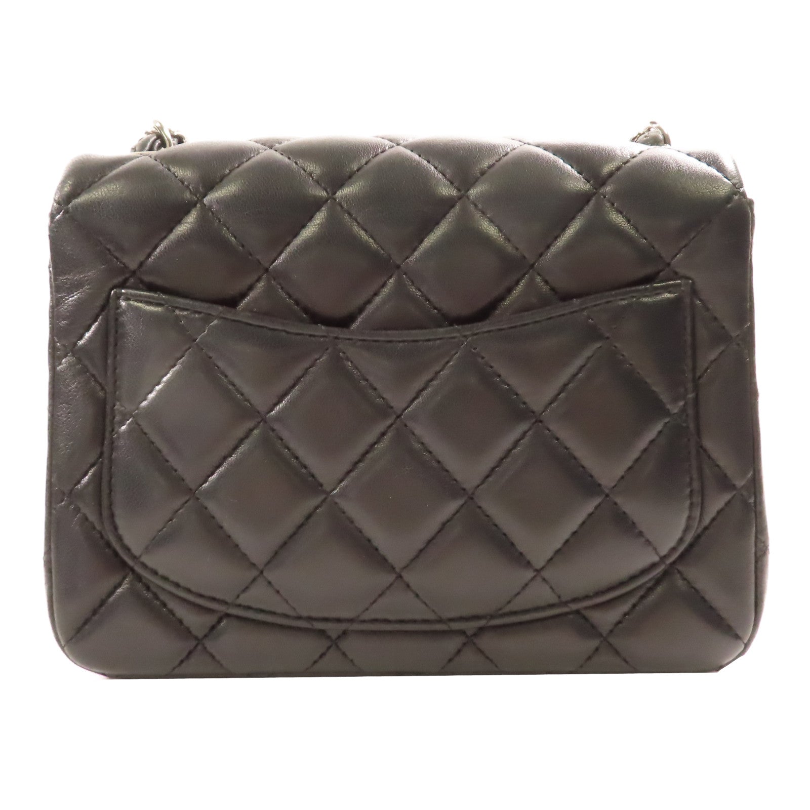 CHANEL 羊皮皮革Mini Classic 17銀扣肩背袋黑色