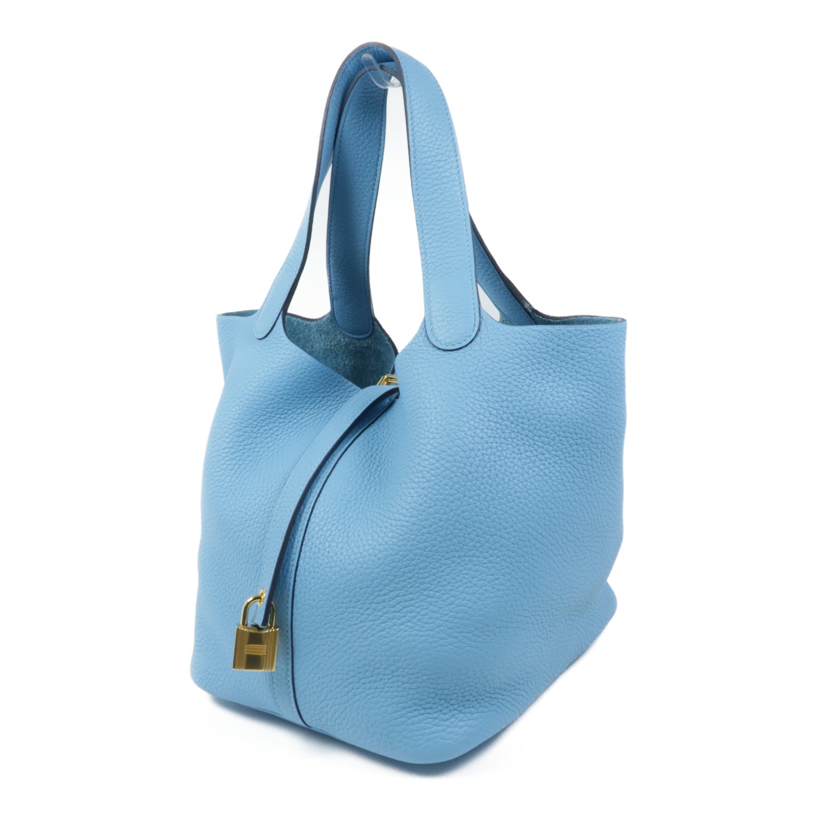 HERMES Clemence皮革Picotin MM金扣手挽袋Bleu Du Nord
