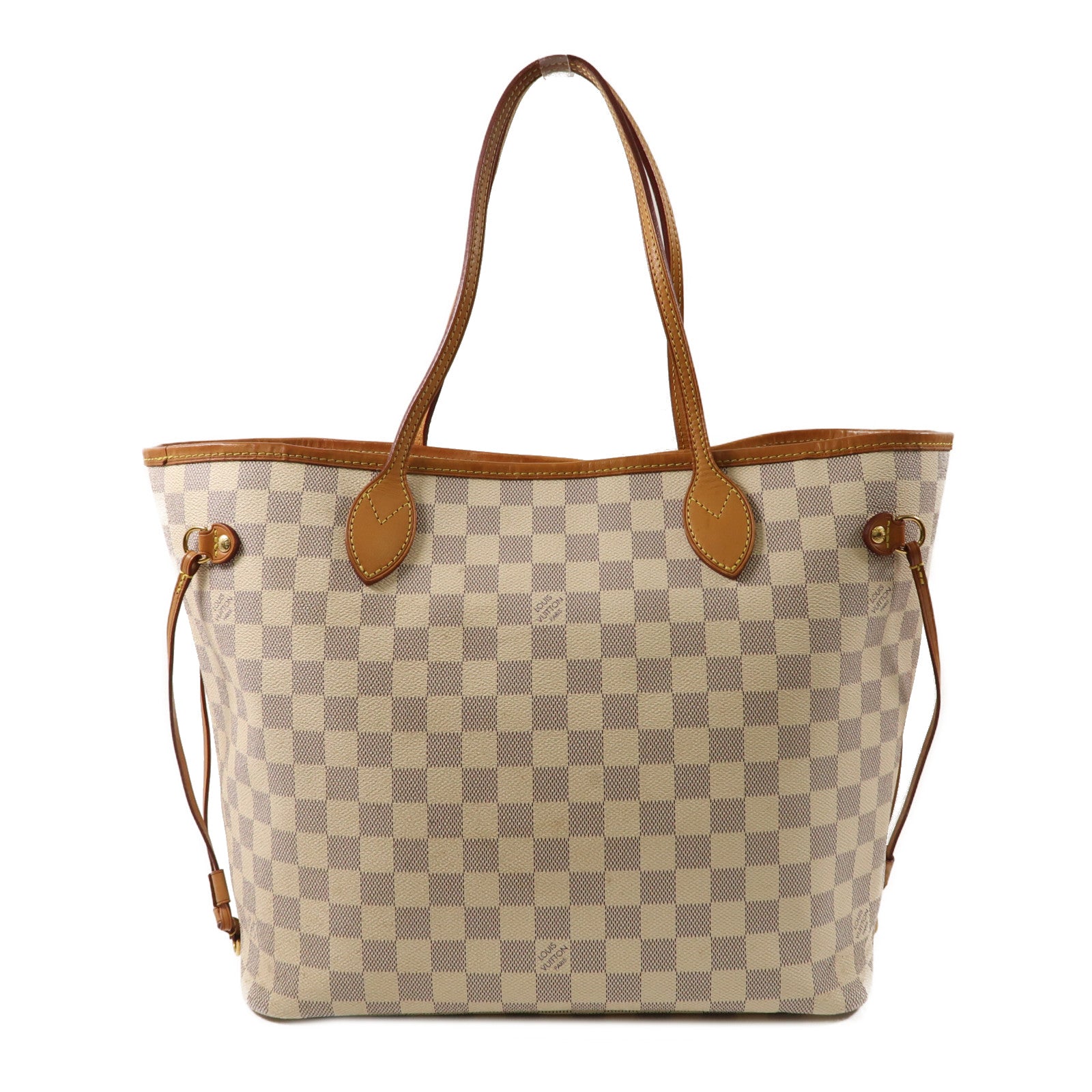 LOUIS VUITTON Damier Azur Neverfull MM金扣手挽袋白色