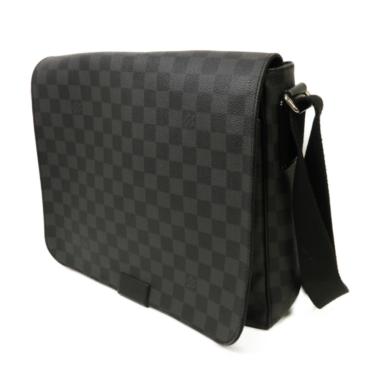 LOUIS VUITTON Damier Graphite District MM銀扣肩背袋黒色