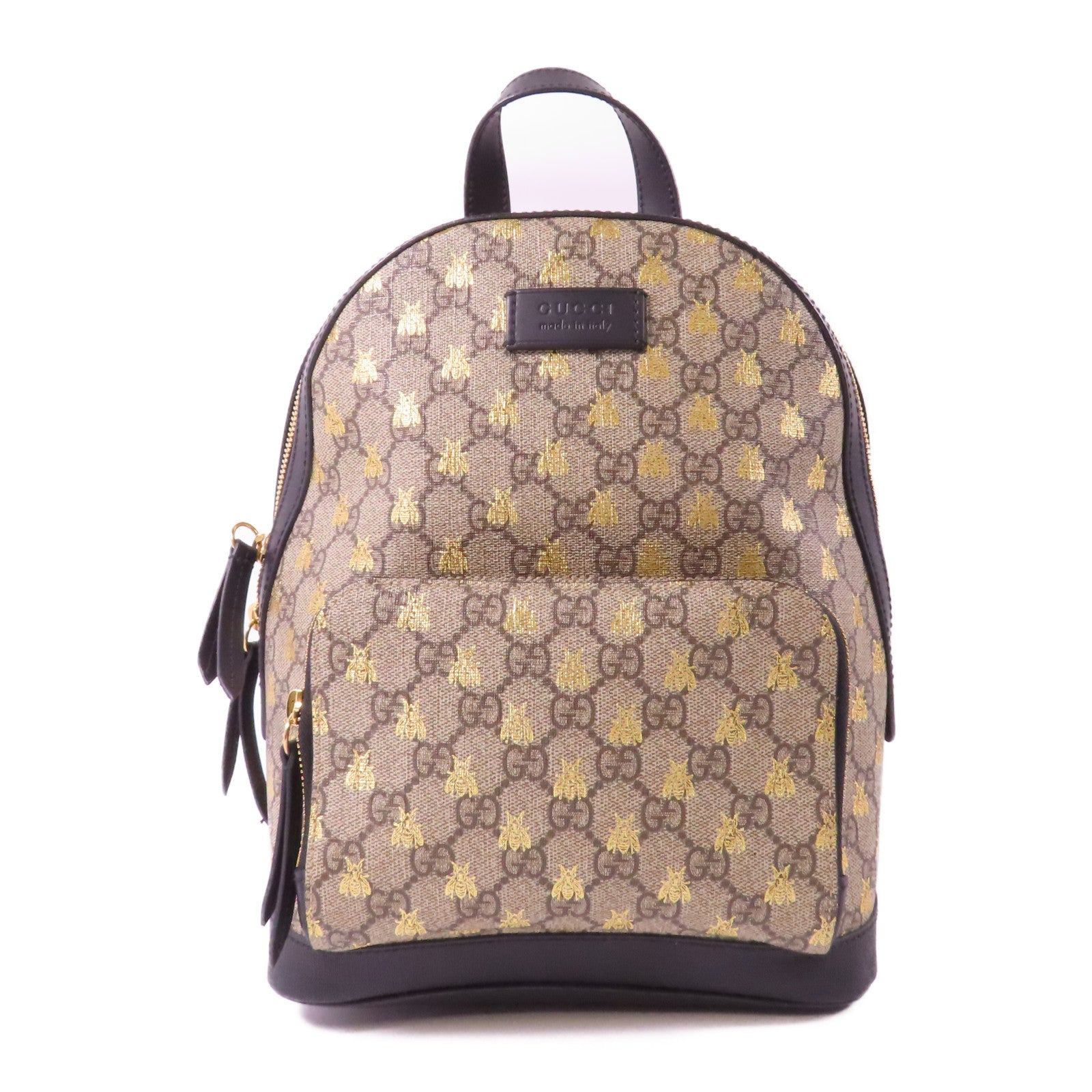 GUCCI 塗層帆布GG Supreme Embroidered Rucksack金扣背包啡色