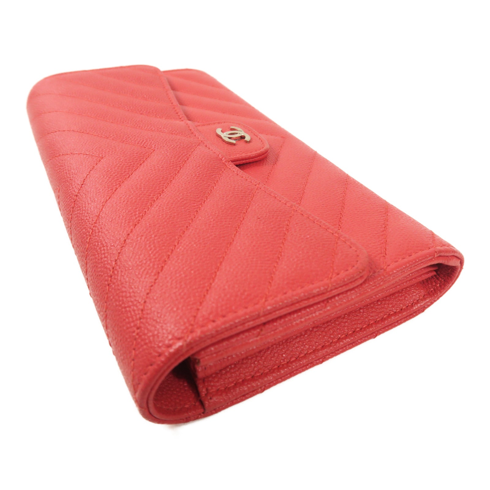 CHANEL 牛皮皮革Long Wallet銀扣長錢包