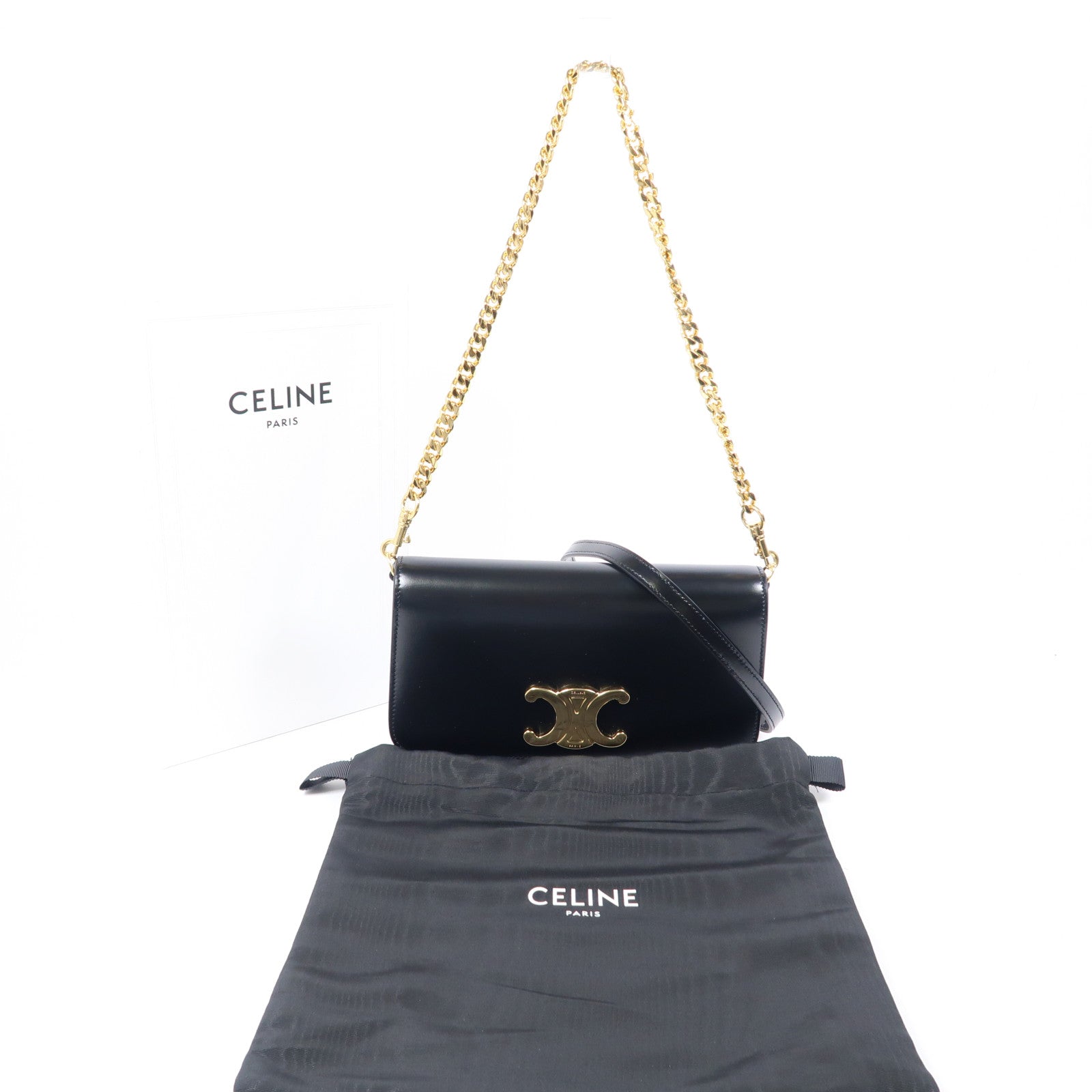 CELINE 牛皮皮革Claude金扣鏈帶肩背袋