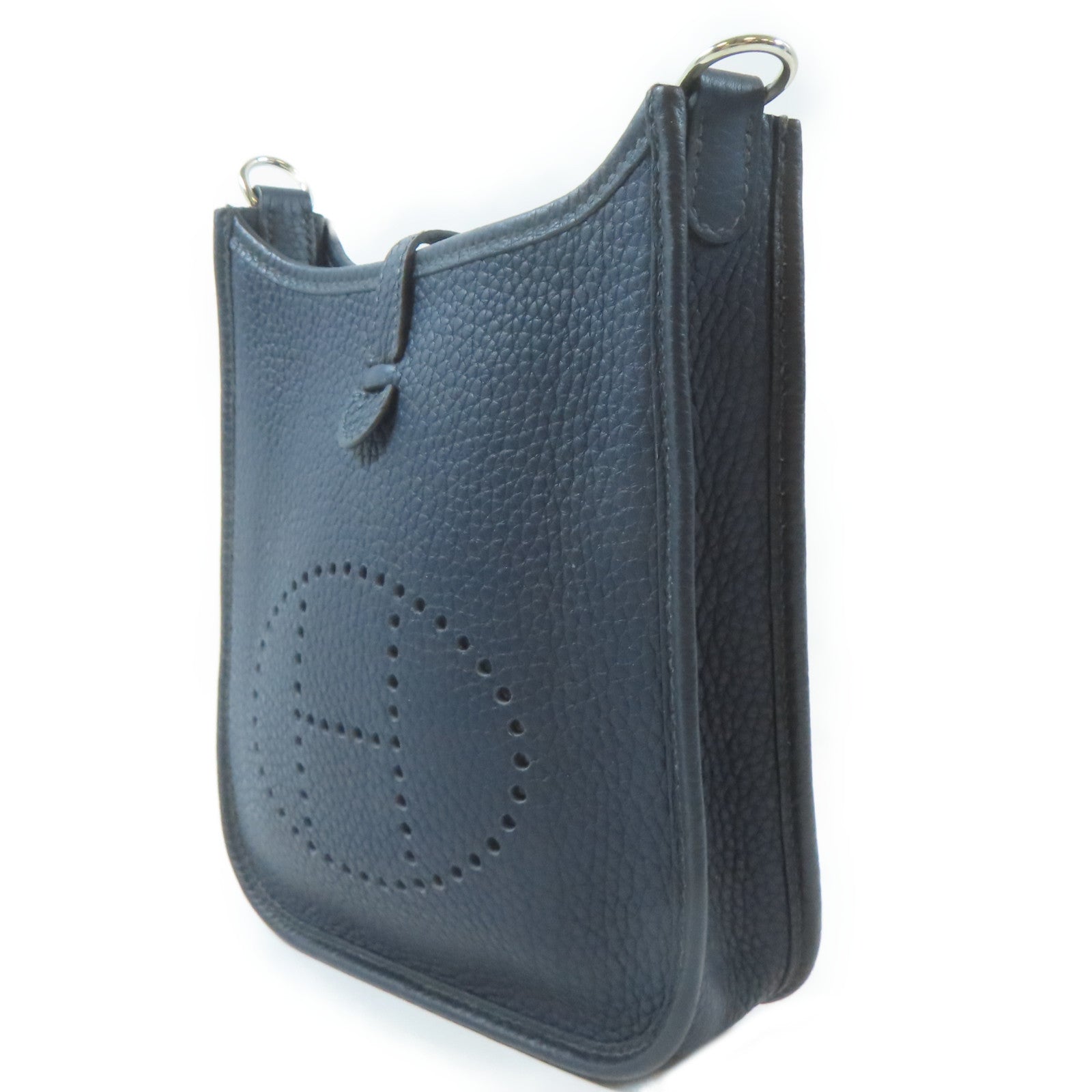 HERMES Clemence皮革Evelyne TPM銀扣肩背袋Bleu Nuit/深夜藍色
