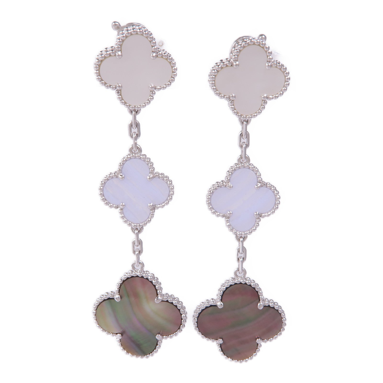 Van Cleef & Arpels 18K白金Magic Alhambra Earrings玉髓/珍珠母貝耳環