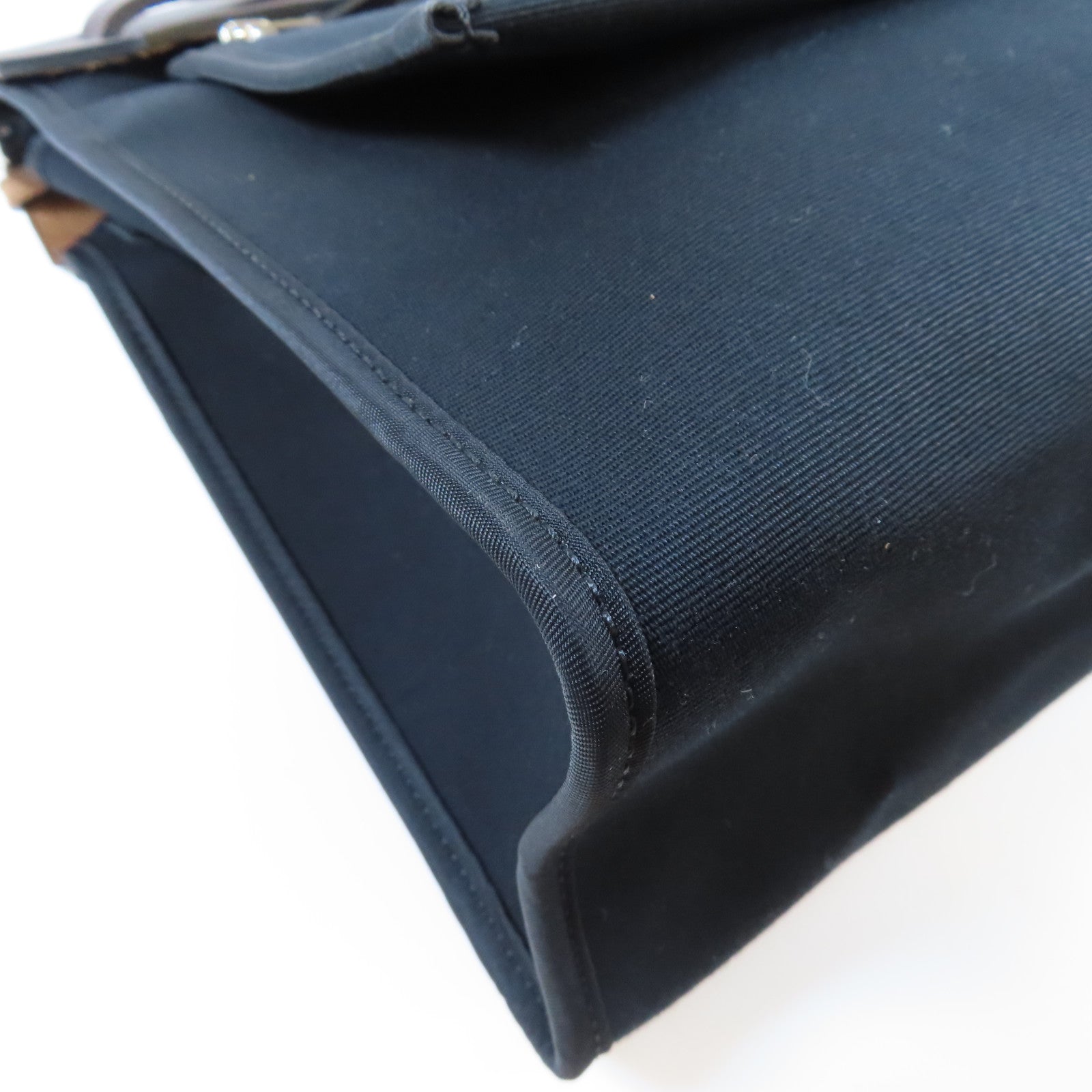 HERMES 【激減優惠】帆布/皮革Herbag PM銀扣手挽肩背兩用袋啡色/黑色