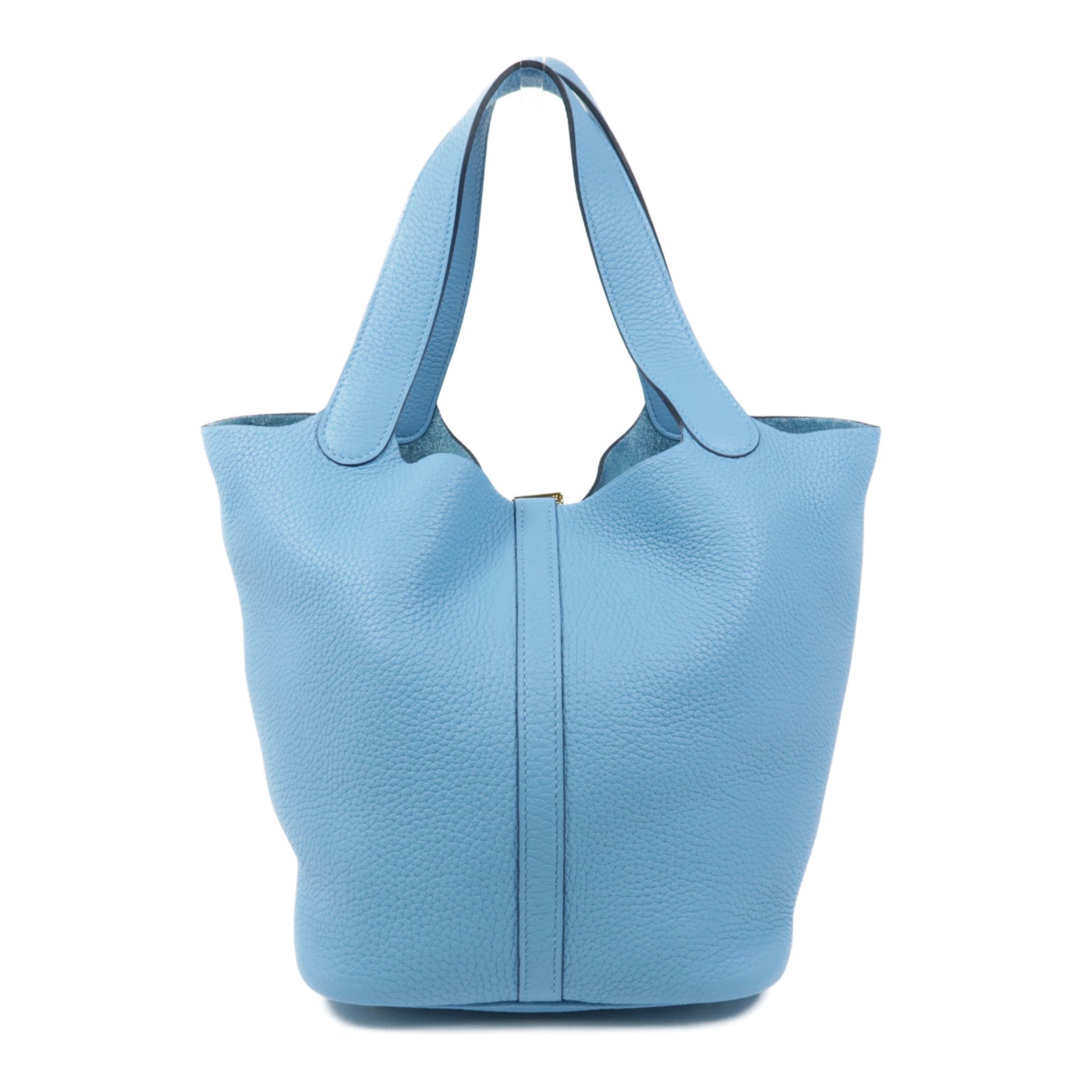 HERMES Clemence皮革Picotin MM金扣手挽袋Bleu Du Nord