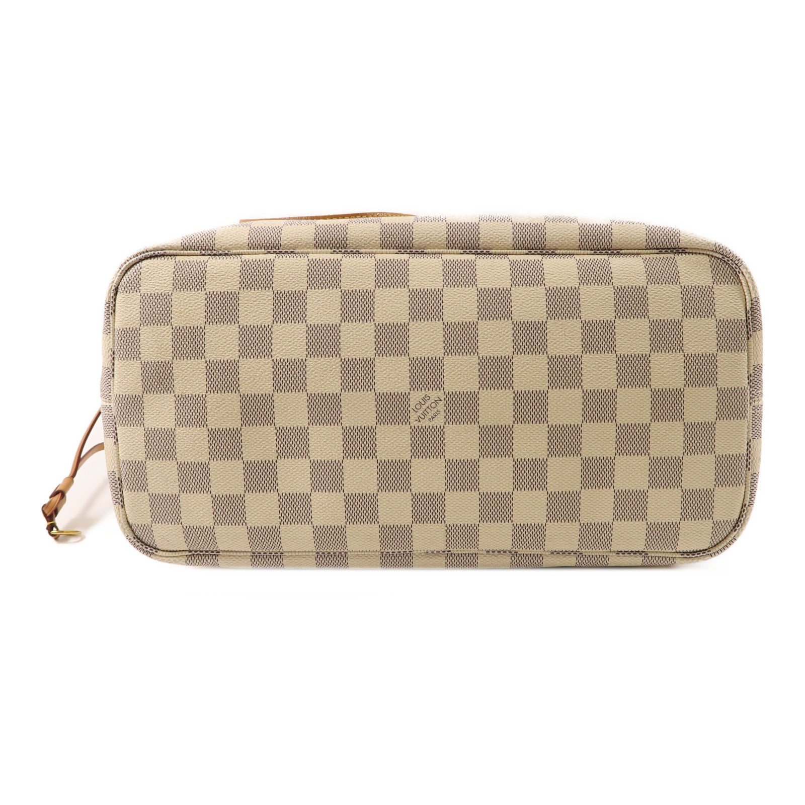 LOUIS VUITTON Damier Azur Neverfull MM金扣手挽袋白色