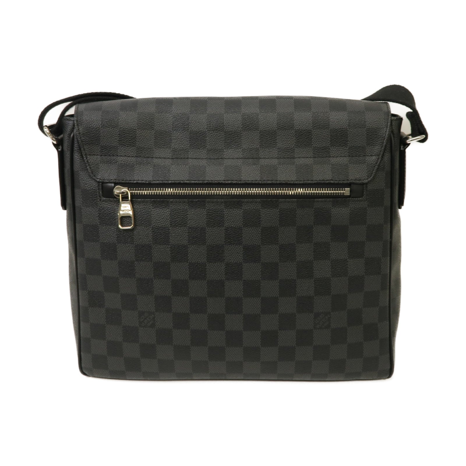 LOUIS VUITTON Damier Graphite District MM銀扣肩背袋黒色