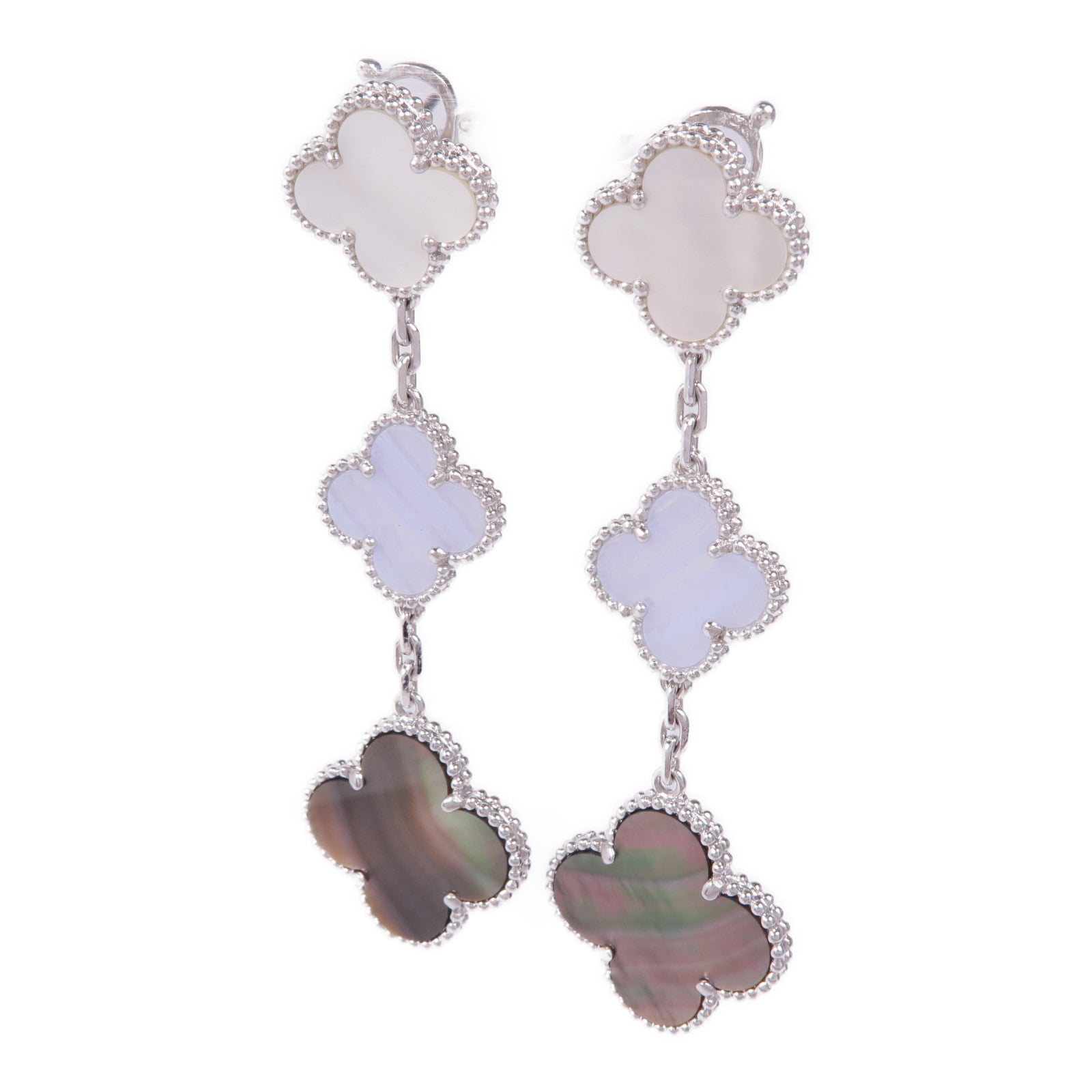 Van Cleef & Arpels 18K白金Magic Alhambra Earrings玉髓/珍珠母貝耳環