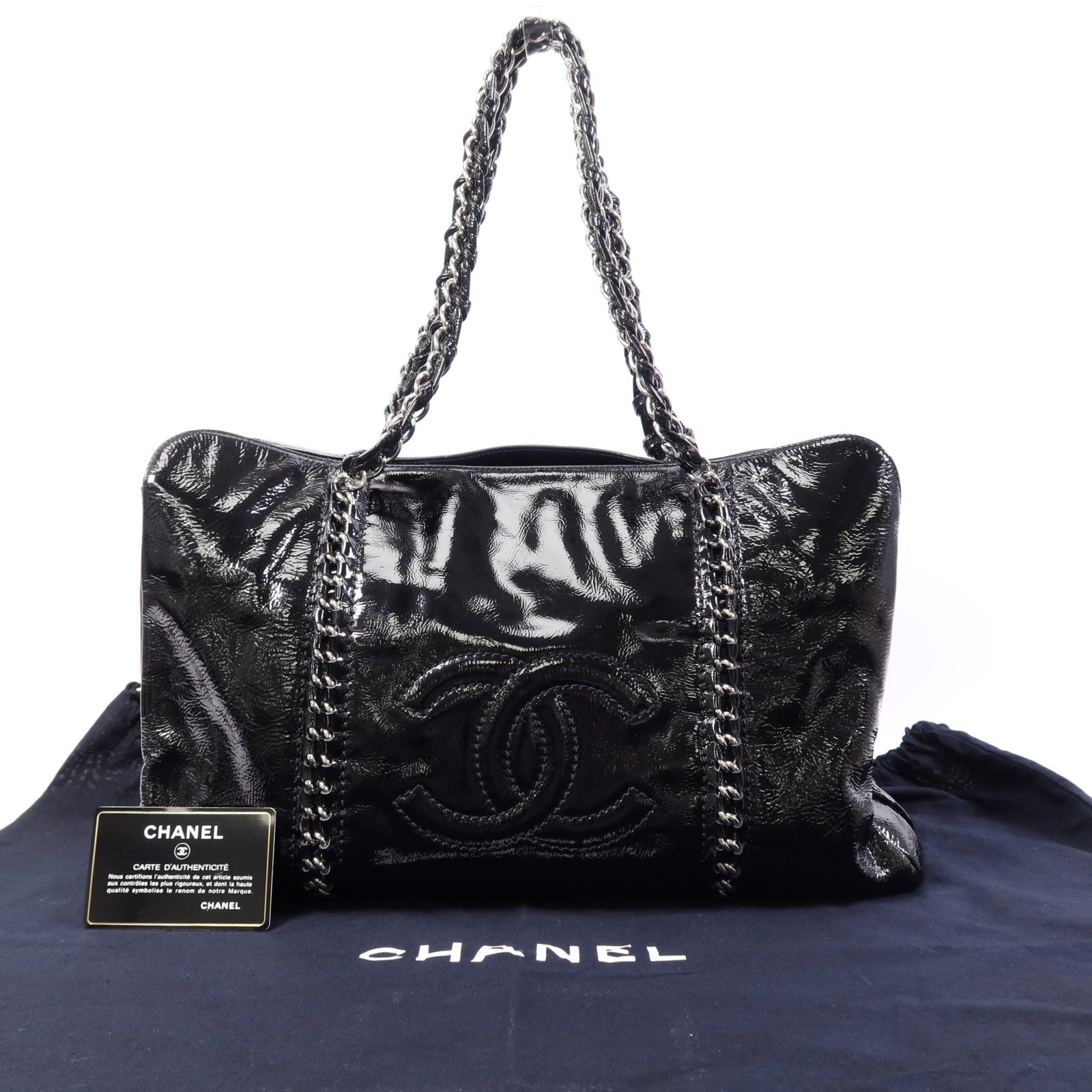 CHANEL 漆皮皮革Shoulder Bag銀扣鏈帶肩背袋