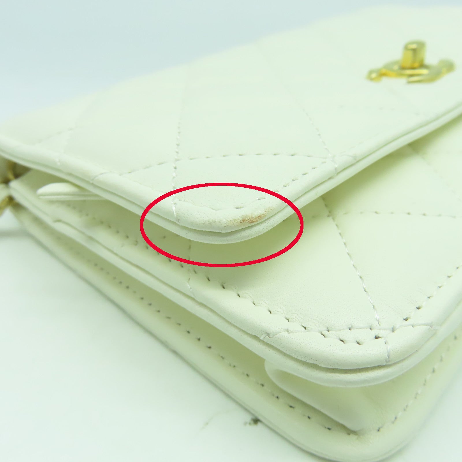 CHANEL 菱格牛皮皮革Wallet On Chain金扣鏈帶肩背袋白色