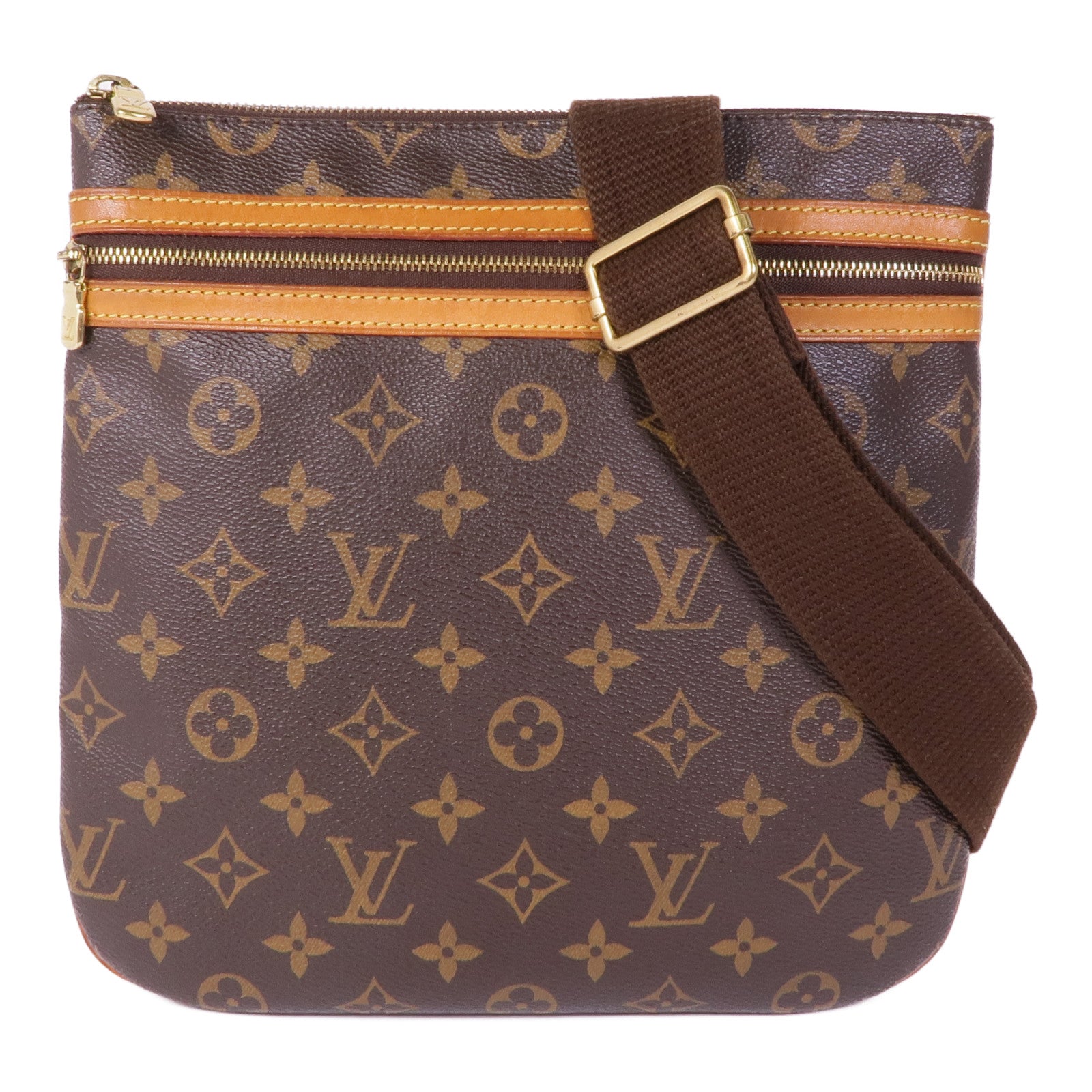 LOUIS VUITTON Monogram Pochette Bosphore金扣肩背袋棕色