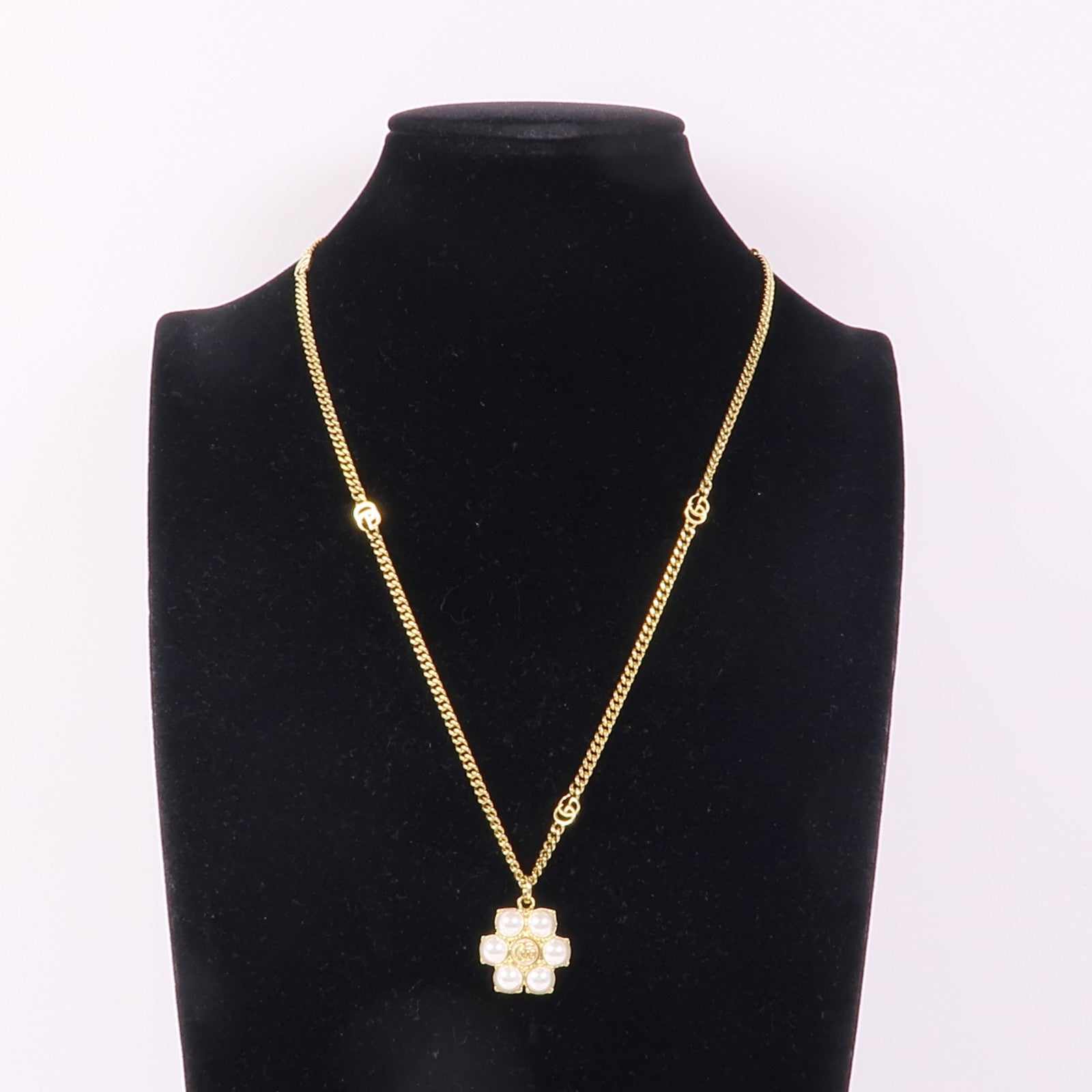 GUCCI GG Necklace Metal PVC Gold White