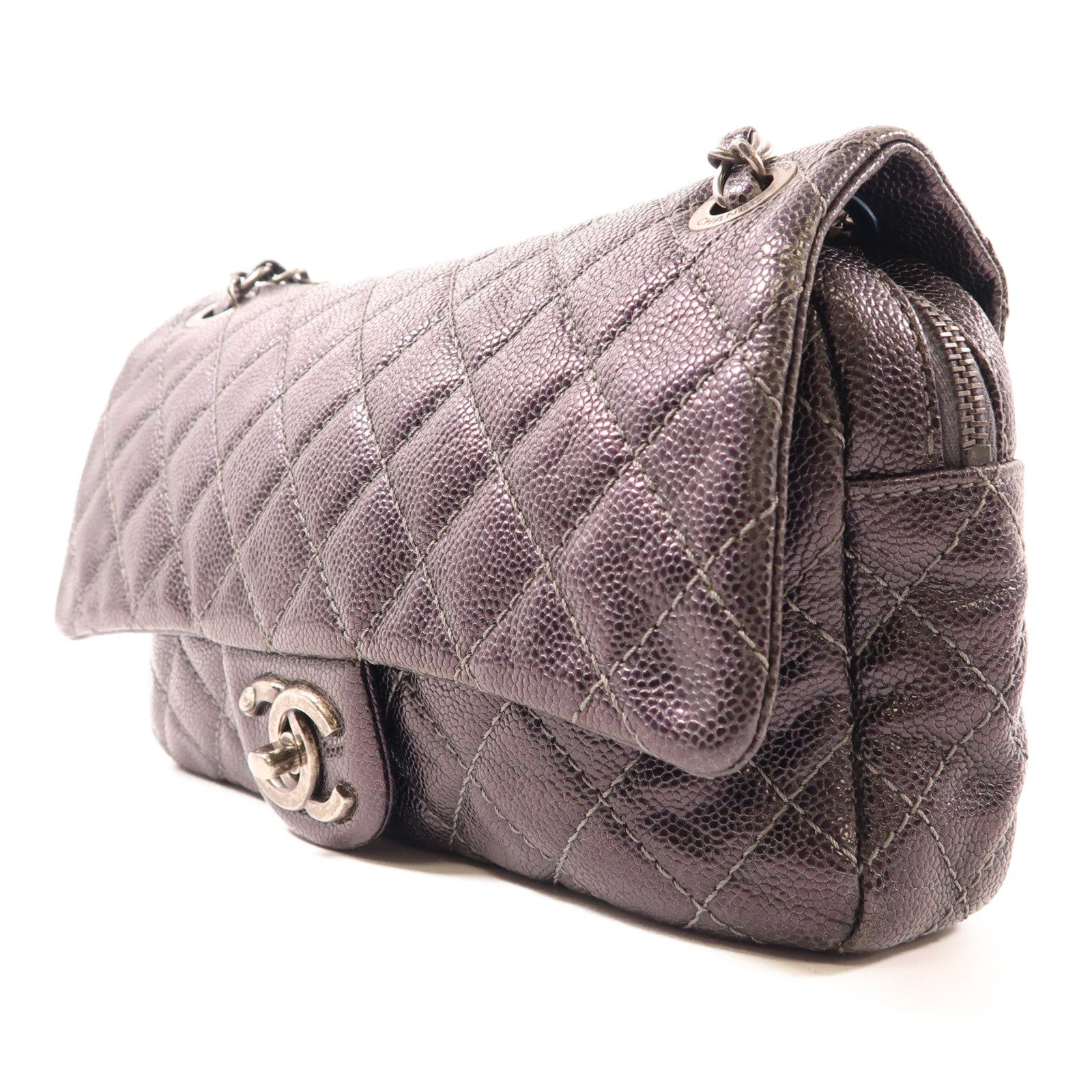 CHANEL 牛皮皮革Chain Shoulder銀扣肩背袋