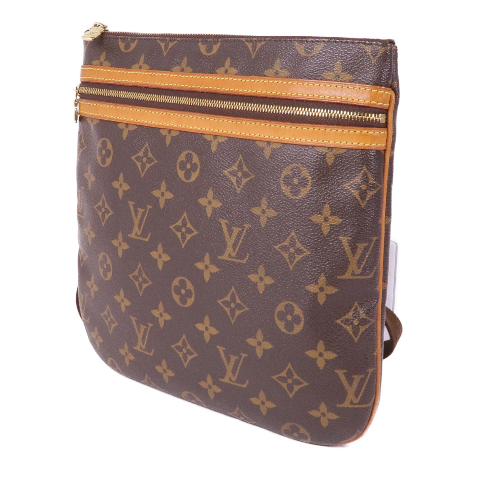 LOUIS VUITTON Monogram Pochette Bosphore金扣肩背袋棕色