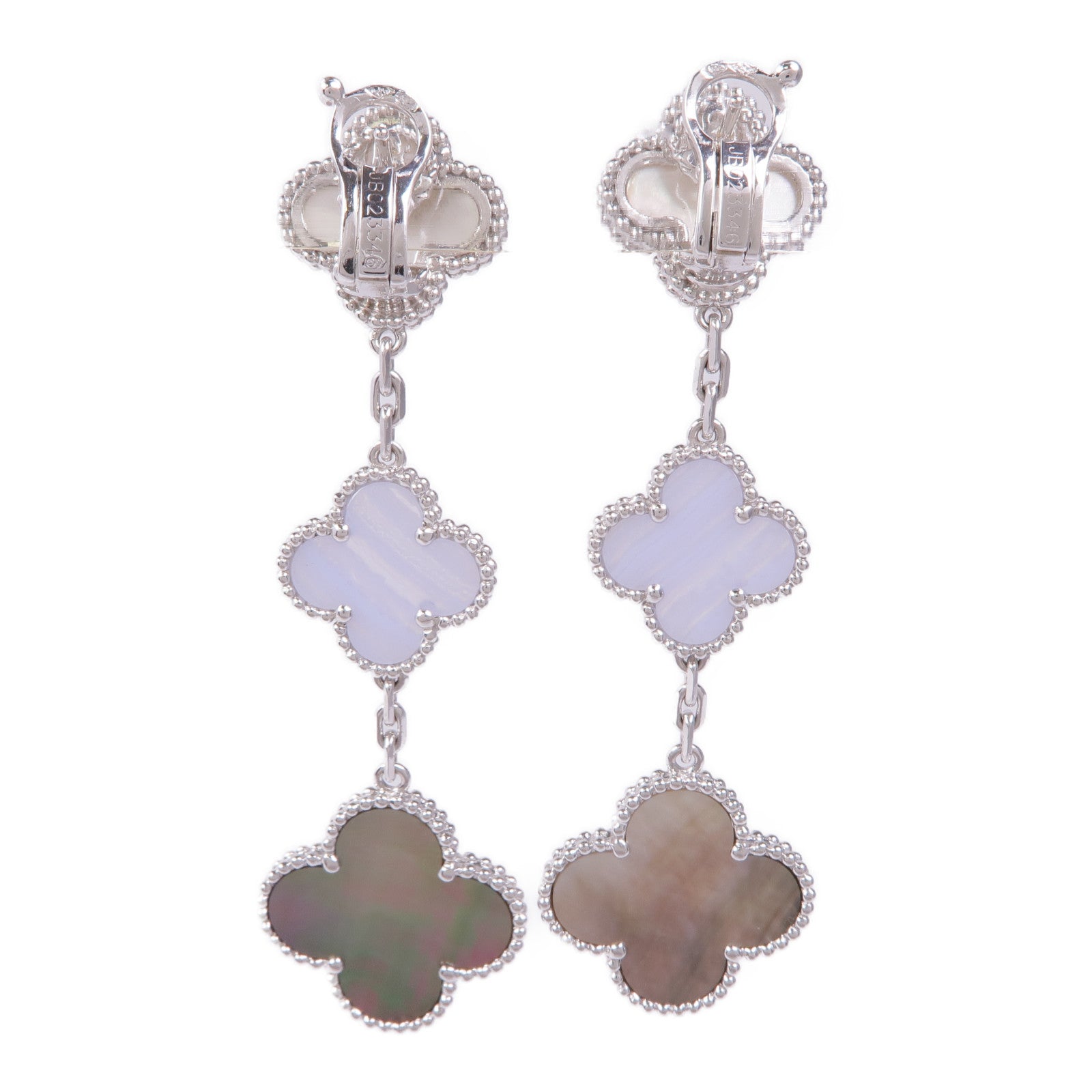 Van Cleef & Arpels 18K白金Magic Alhambra Earrings玉髓/珍珠母貝耳環