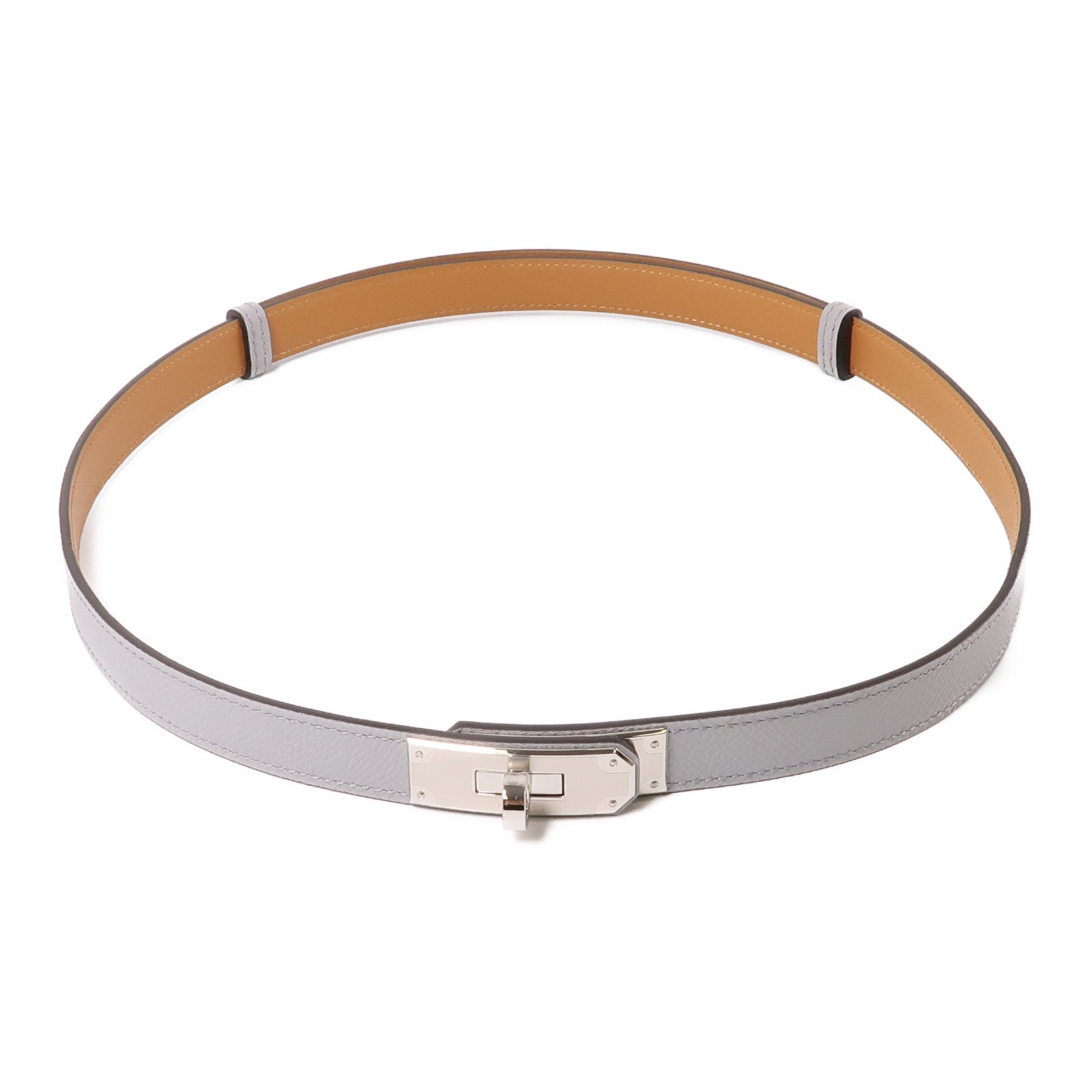 HERMES Epsom皮革Kelly 18 Belt銀扣皮帶Gris Platine灰色
