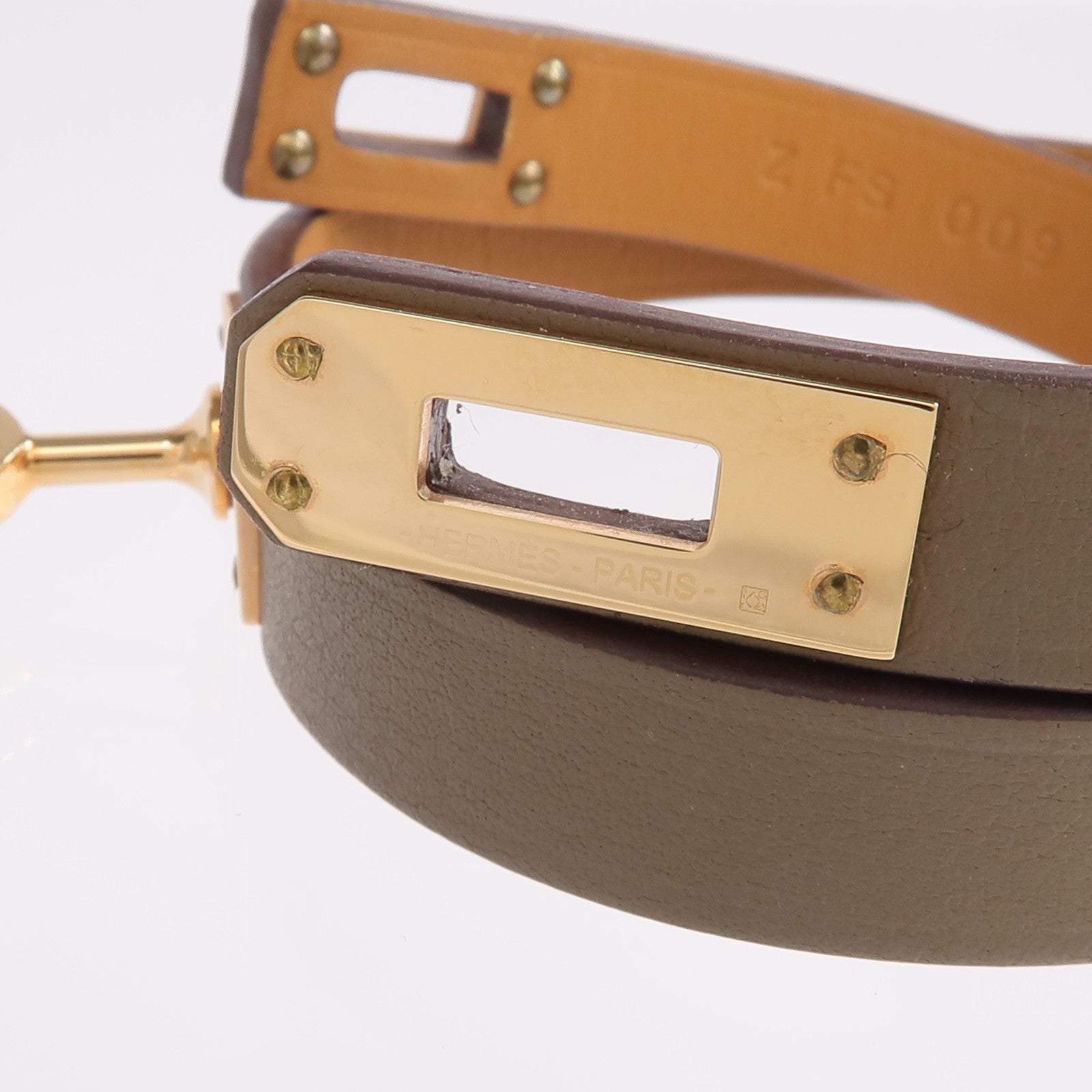 HERMES Swift皮革Kelly Double Tour Bracelet金扣手鏈Etain