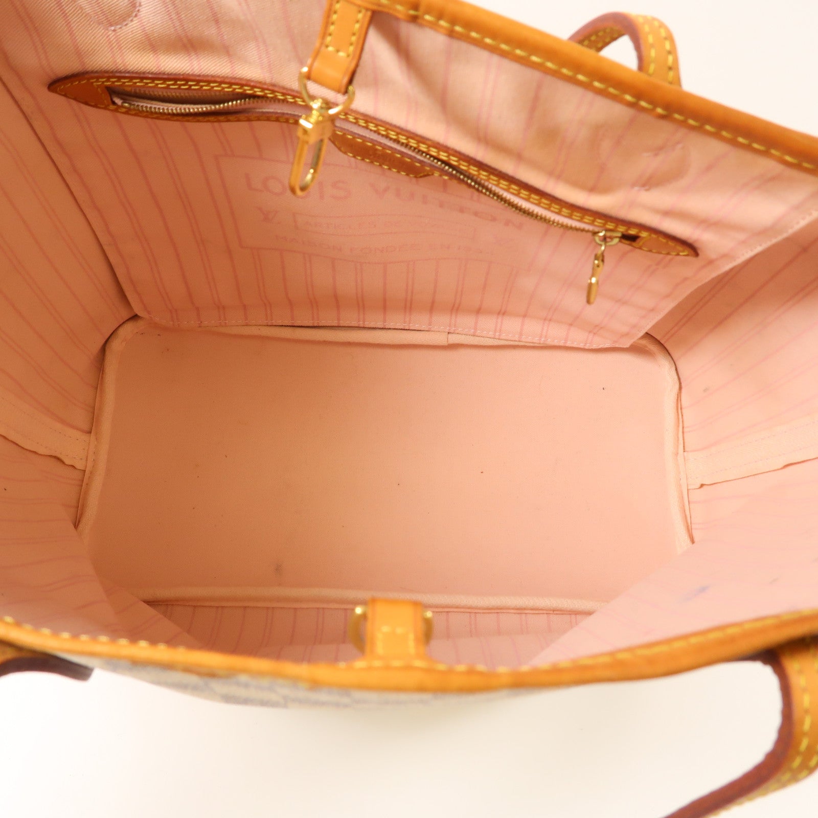 LOUIS VUITTON Damier Azur Neverfull MM金扣手挽袋白色