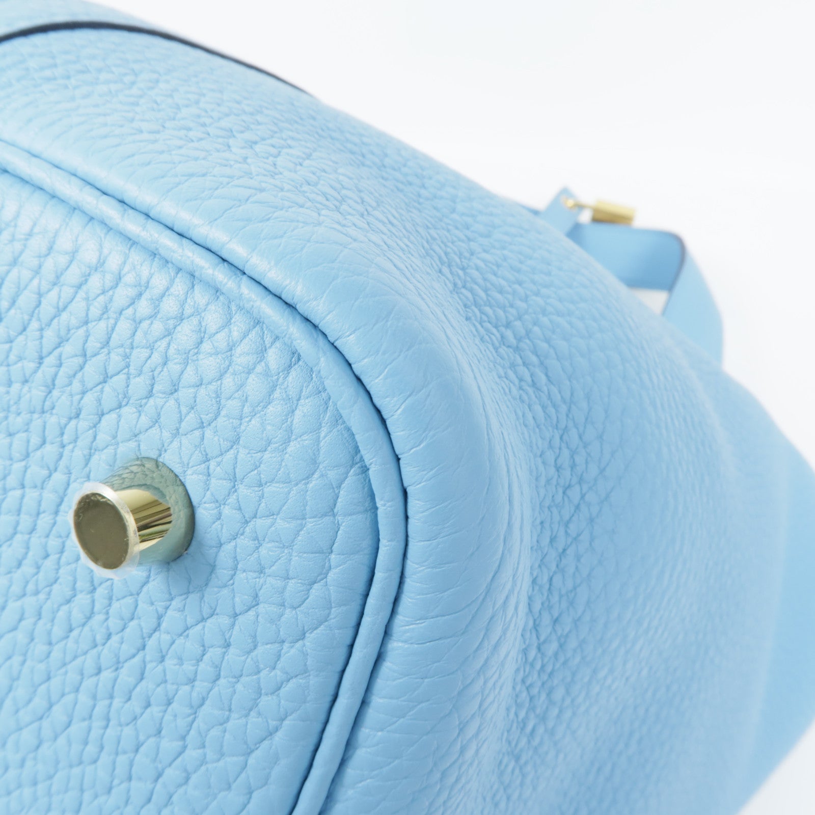 HERMES Clemence皮革Picotin MM金扣手挽袋Bleu Du Nord