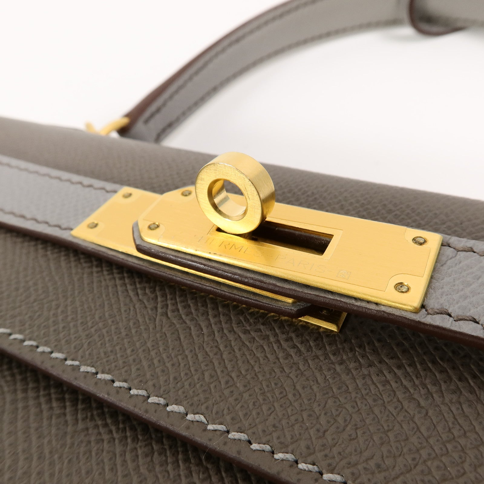 HERMES Epsom皮革Kelly 28 SPO手挽肩背兩用袋Etoupe/Gris Mouette