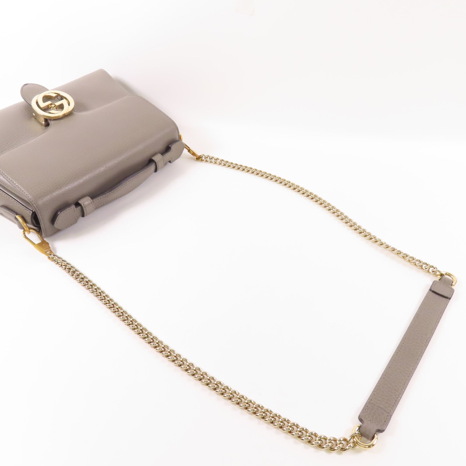 GUCCI GG GHW Interlock Chain 2 Way Bag 510302 CAO0G Leather Grey