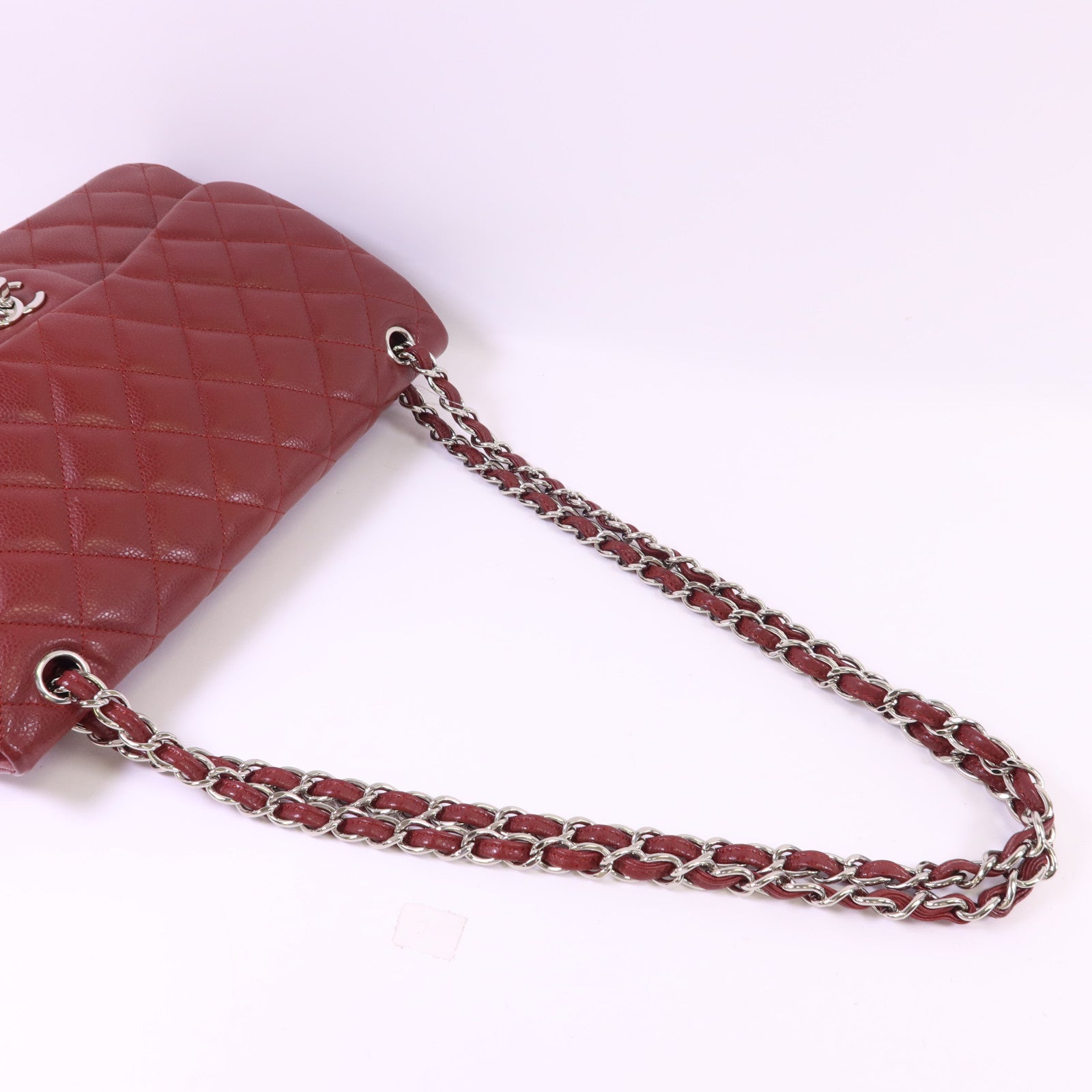 CHANEL 牛皮皮革Large Classic銀扣鏈帶肩背袋