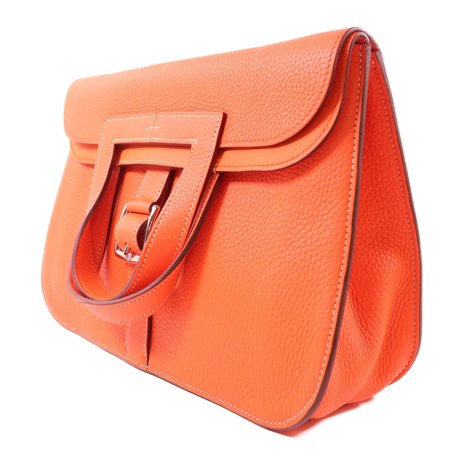 HERMES Clemence皮革Halzan 31銀扣手挽肩背兩用袋Orange Poppy