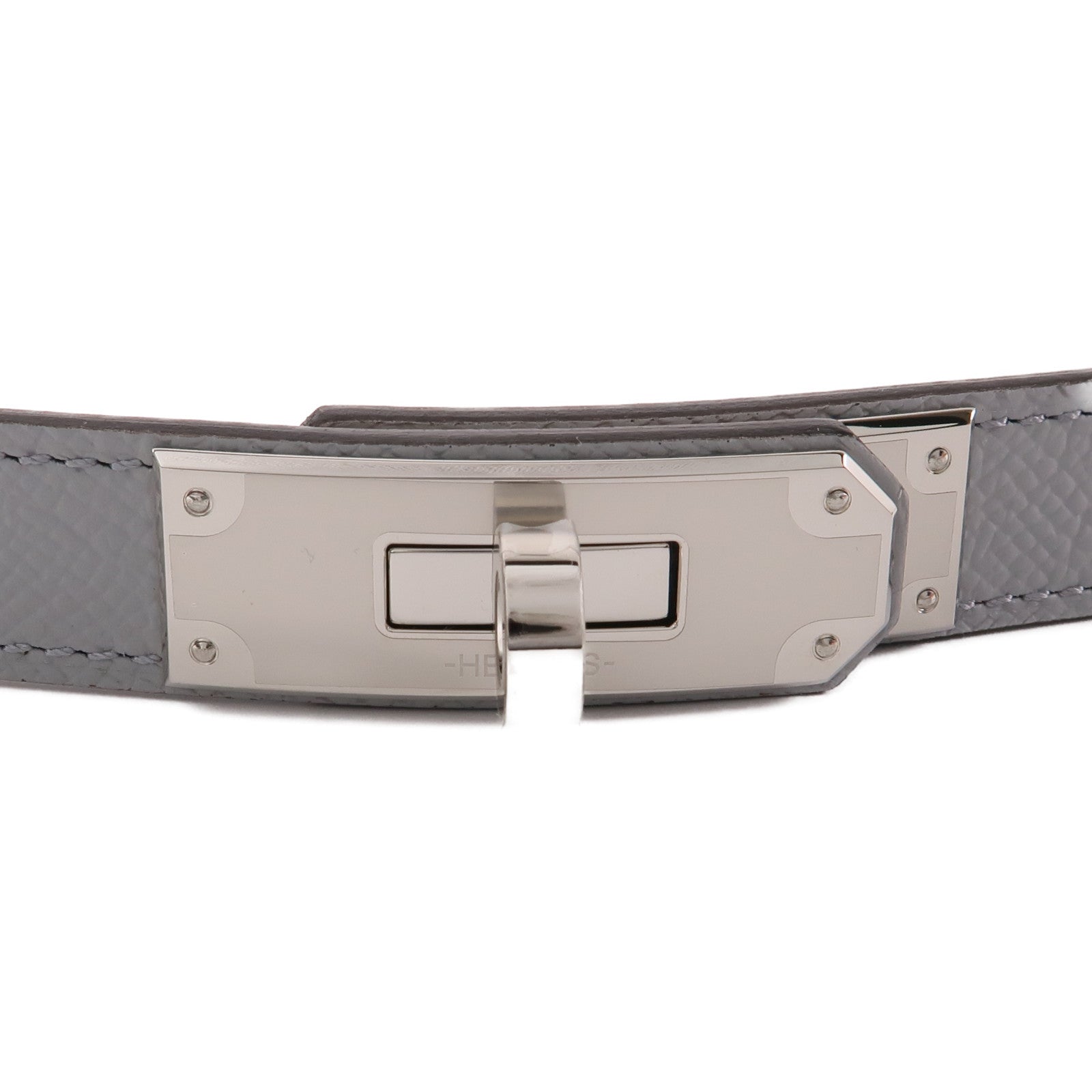 HERMES Epsom皮革Kelly 18 Belt銀扣皮帶Gris Platine灰色