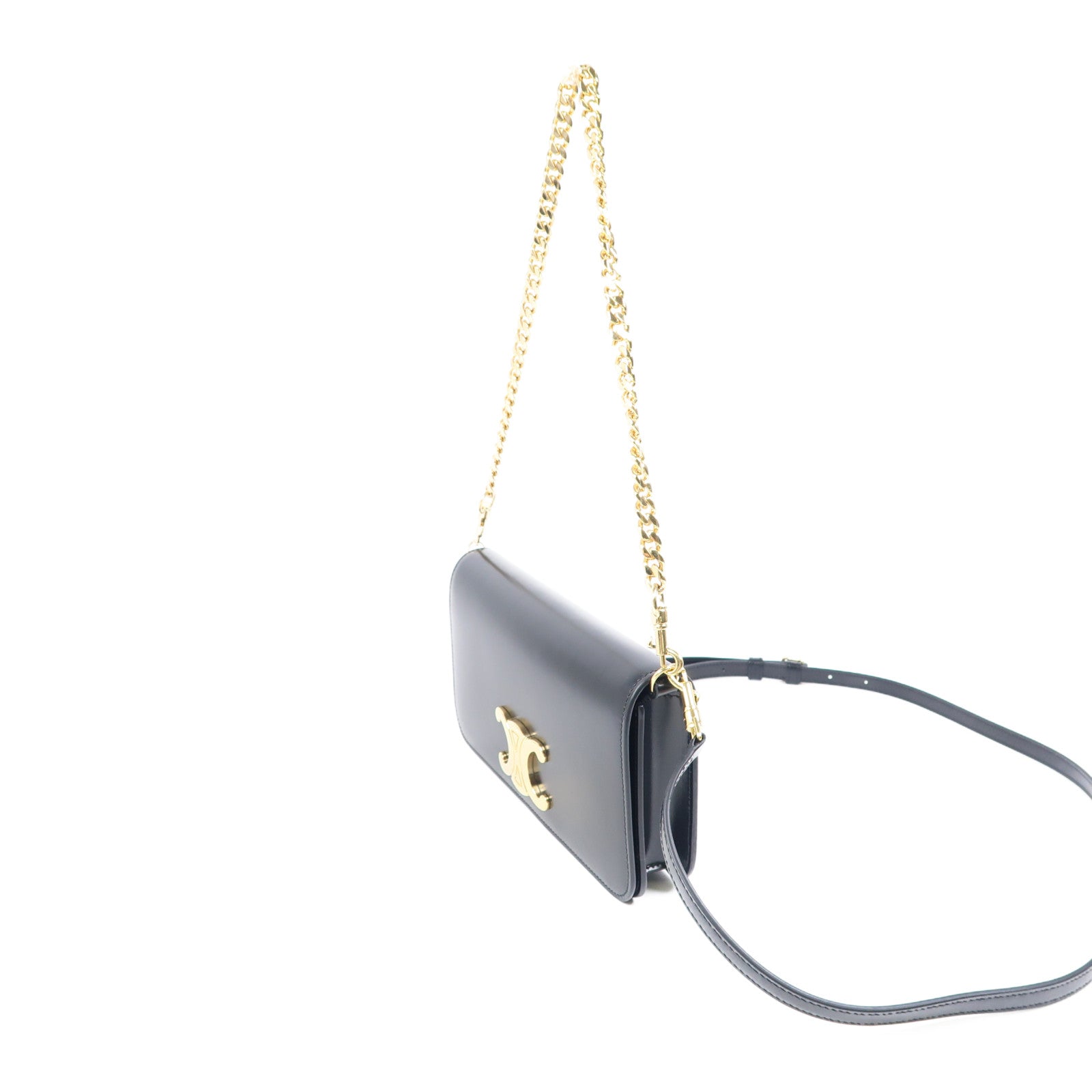 CELINE 牛皮皮革Claude金扣鏈帶肩背袋