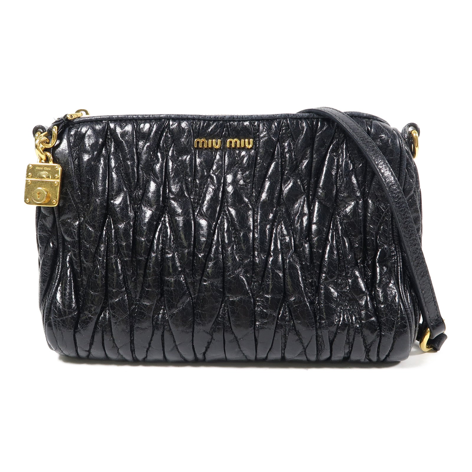Miu Miu 羊皮皮革Hand Bag金扣手挽袋黑色