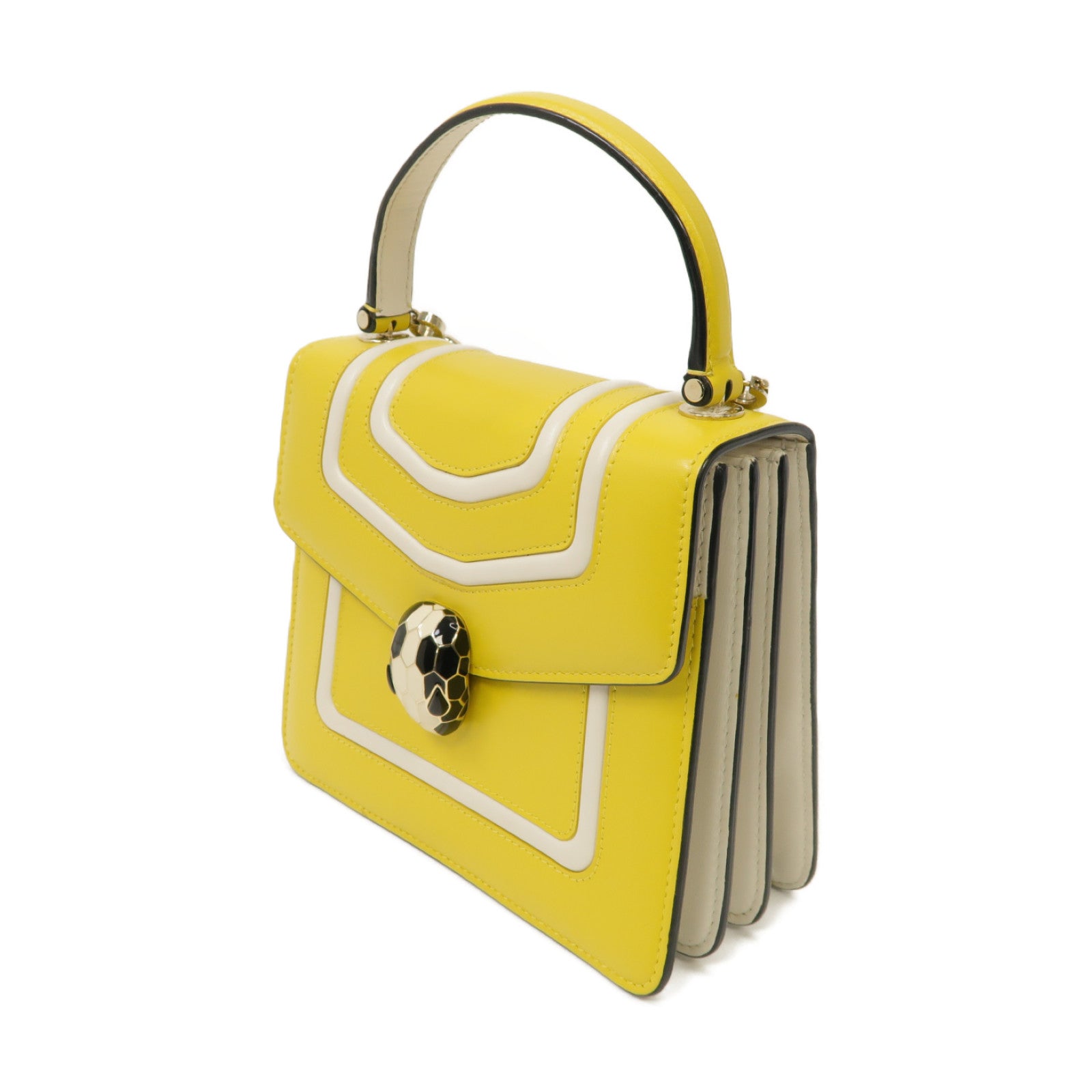 BVLGARI 【激減優惠】牛皮皮革Serpenti Forever 2 Way Shoulder銀扣手挽肩背兩用袋黃色