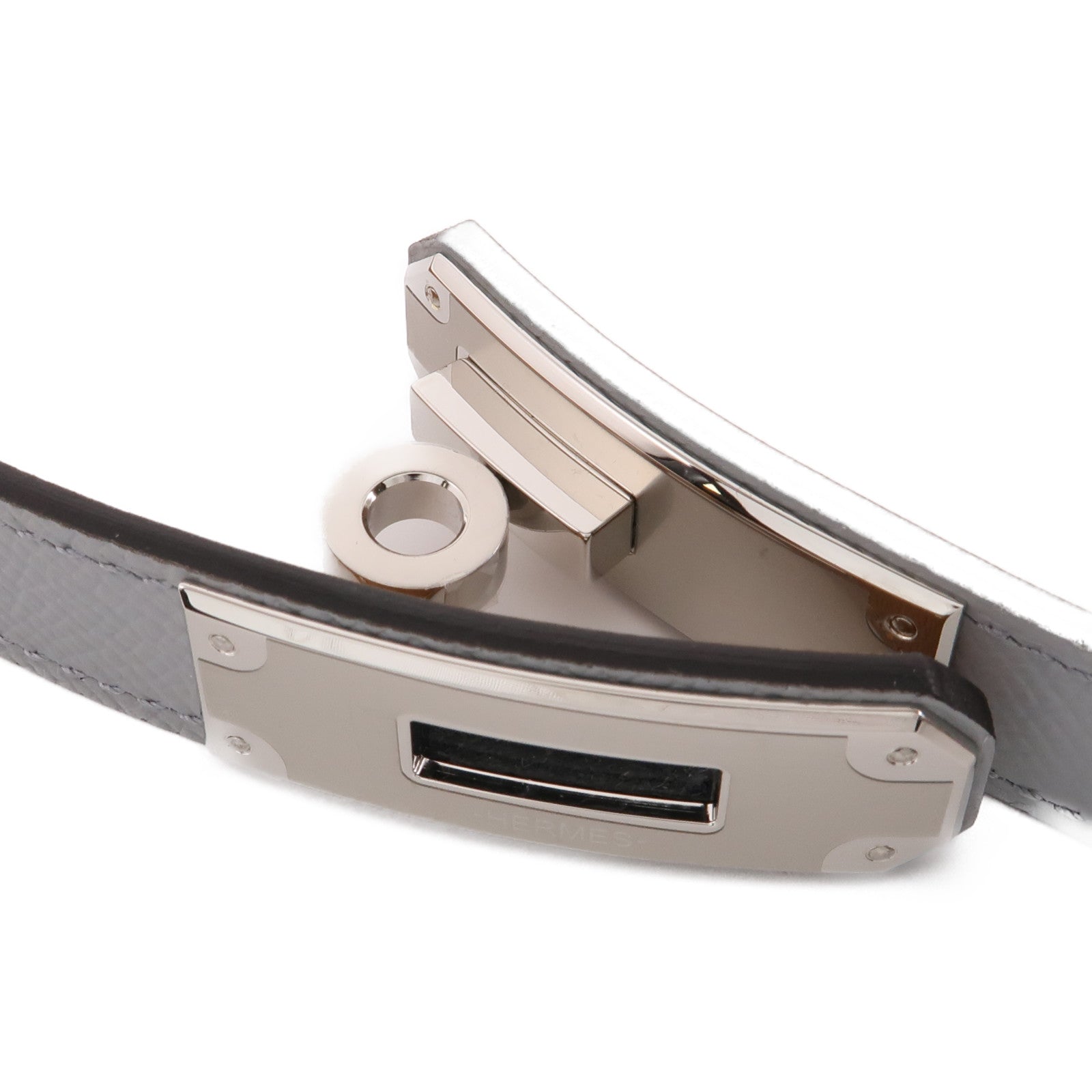 HERMES Epsom皮革Kelly 18 Belt銀扣皮帶Gris Platine灰色