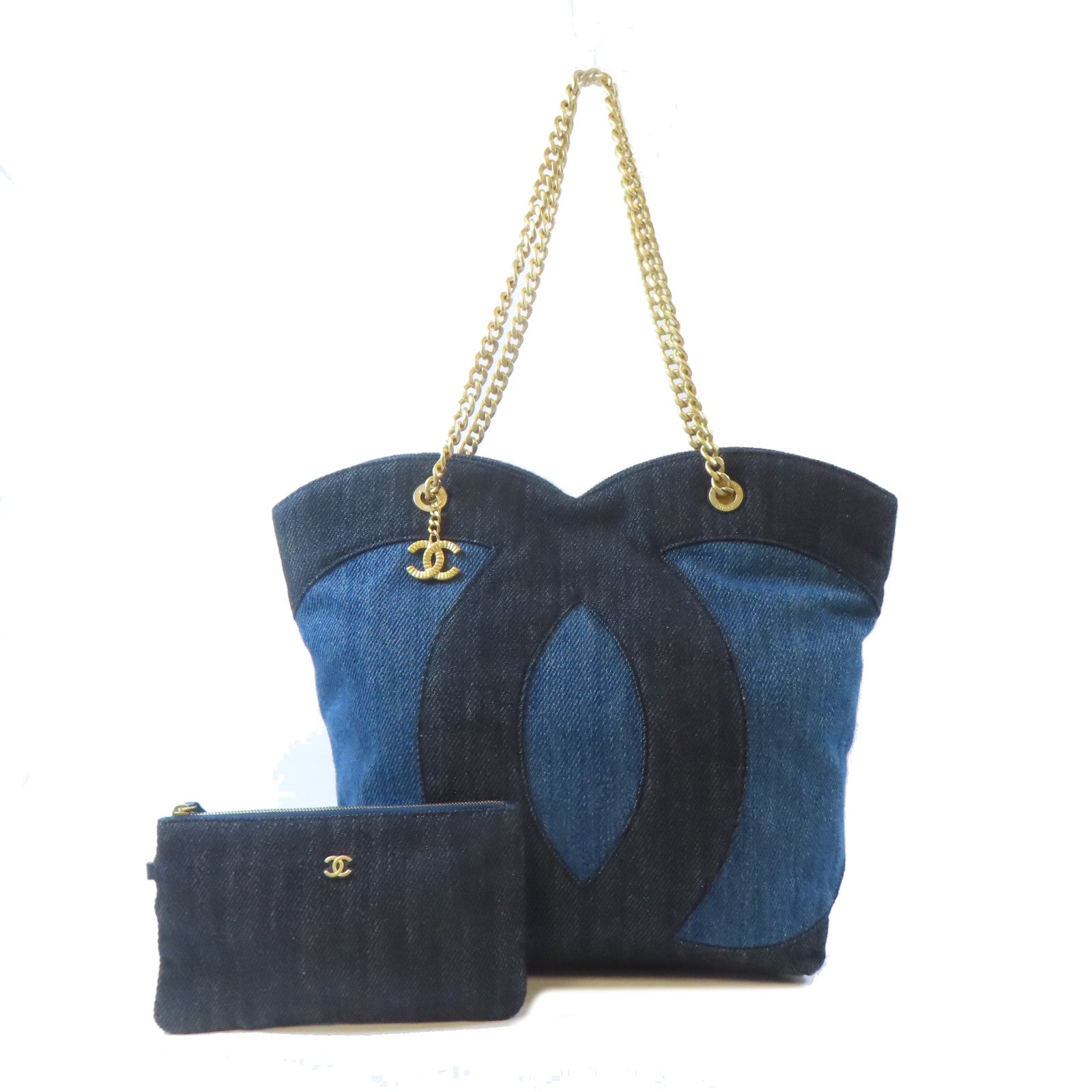 CHANEL 牛仔布 Shoulder Tote Bag金扣肩背袋/手挽袋藍色