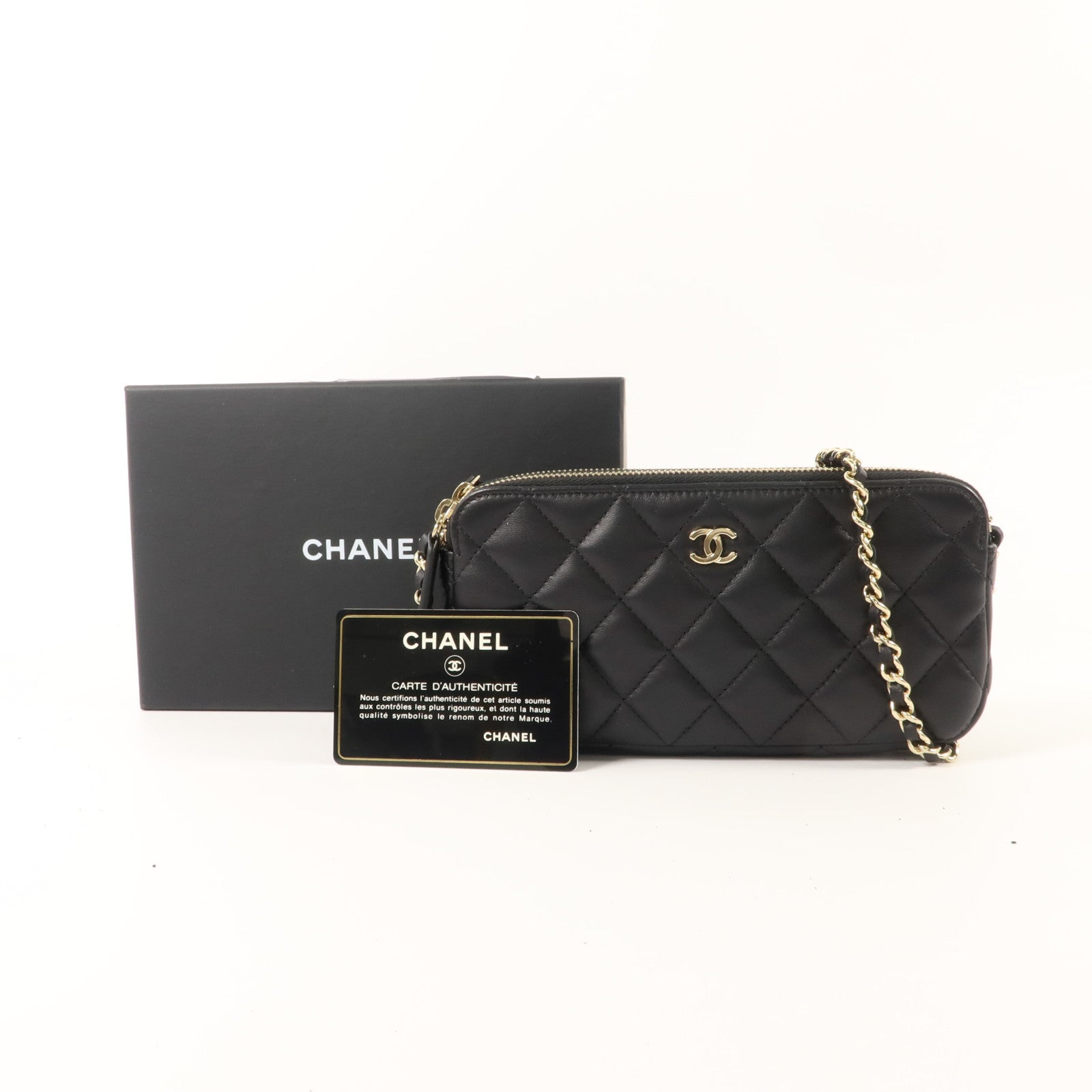 CHANEL 羊皮皮革Chain Shoulder金扣鏈帶肩背袋