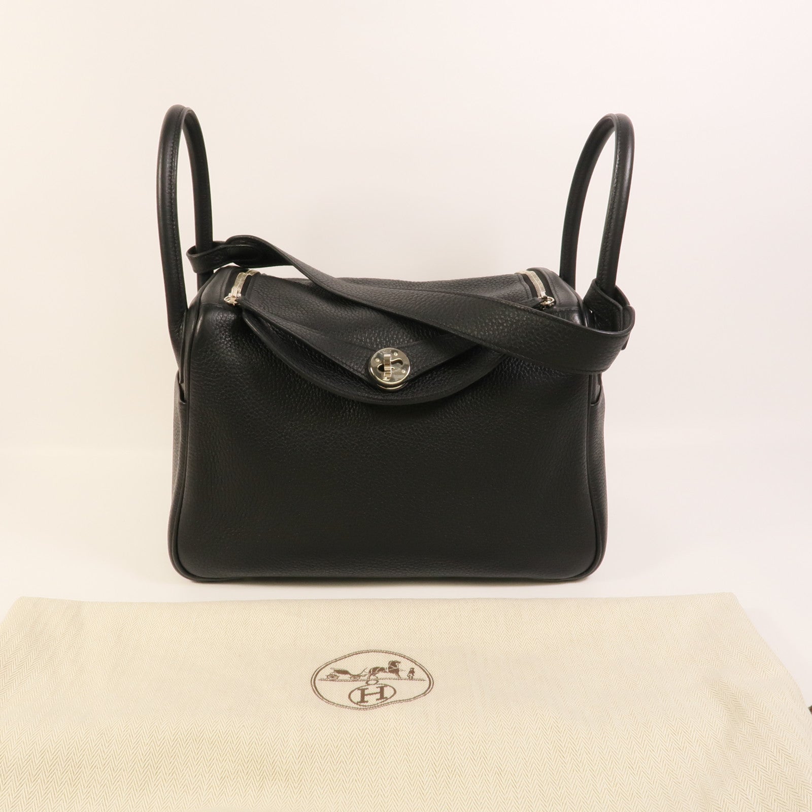 HERMES Clemence皮革Lindy 30手挽肩背兩用袋Noir