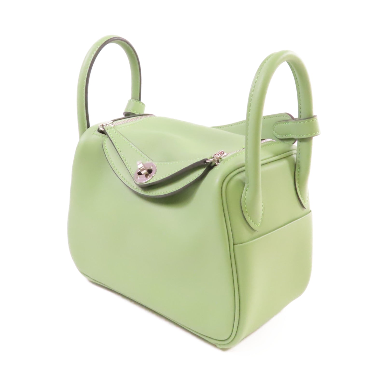 HERMES Swift皮革Mini Lindy Shoulder Bag銀扣肩背袋Vert Criquet牛油果綠色
