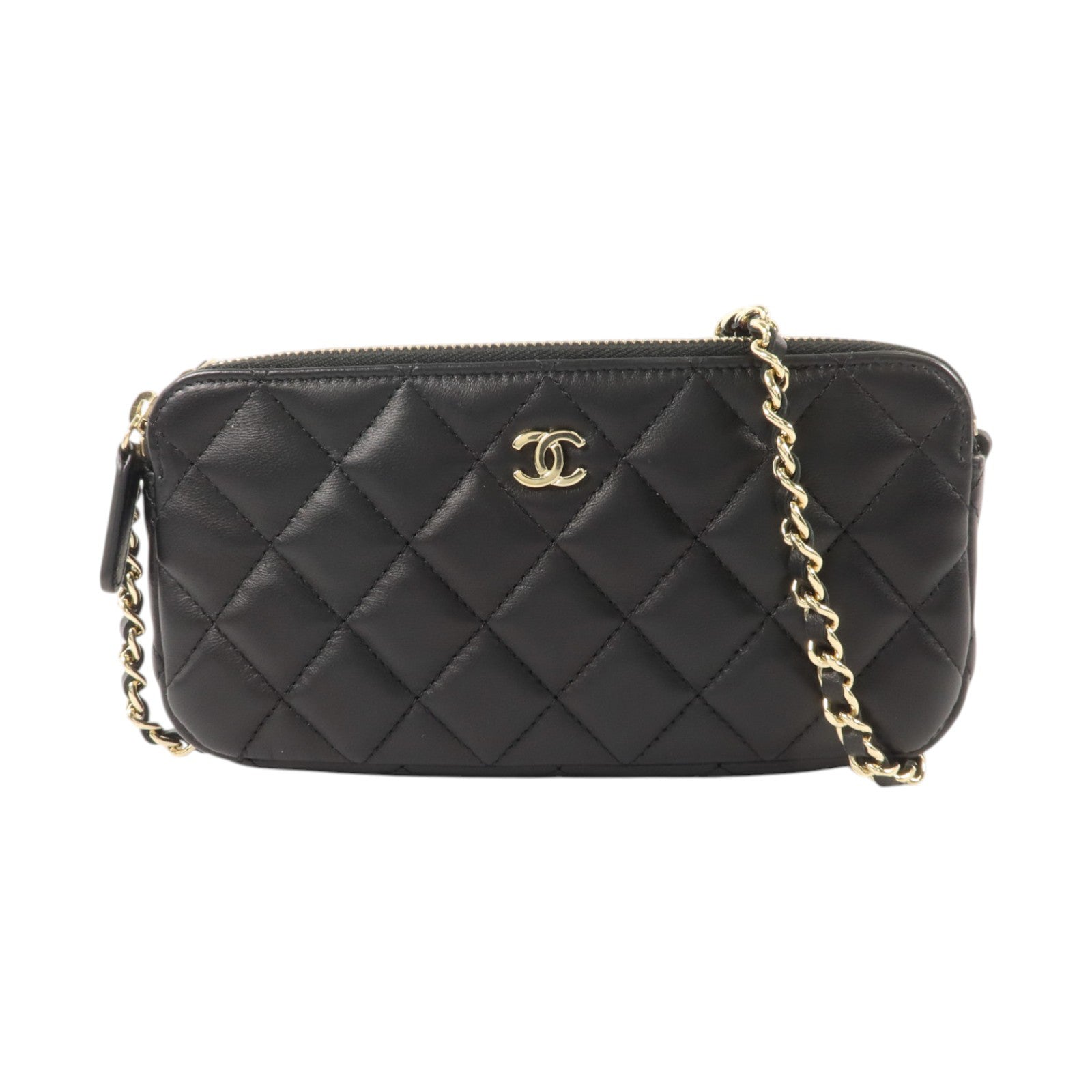 CHANEL 羊皮皮革Chain Shoulder金扣鏈帶肩背袋