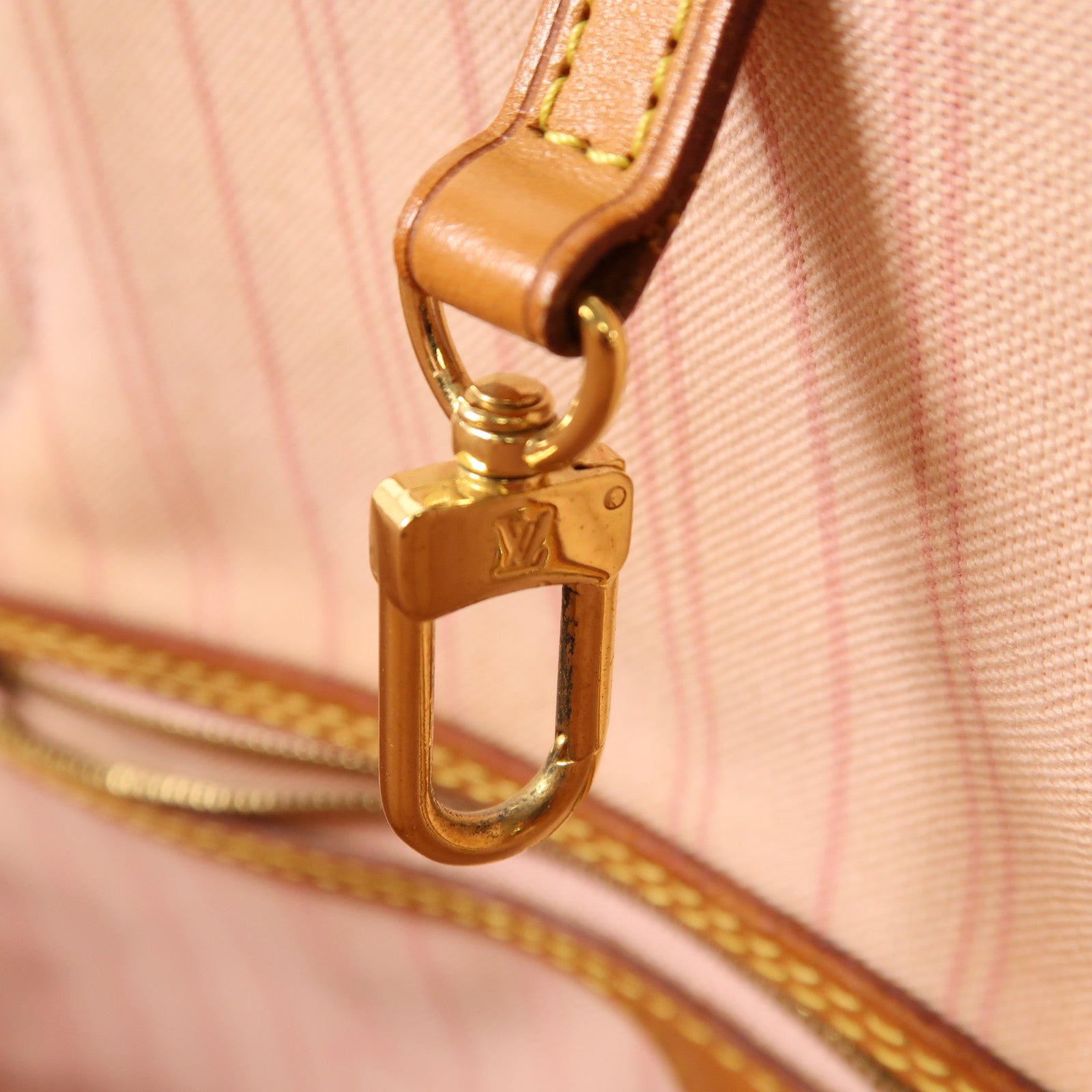 LOUIS VUITTON Damier Azur Neverfull MM金扣手挽袋白色