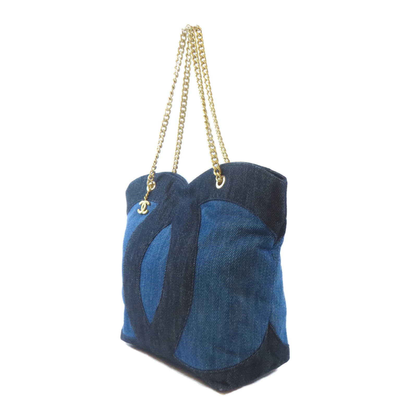 CHANEL 牛仔布 Shoulder Tote Bag金扣肩背袋/手挽袋藍色