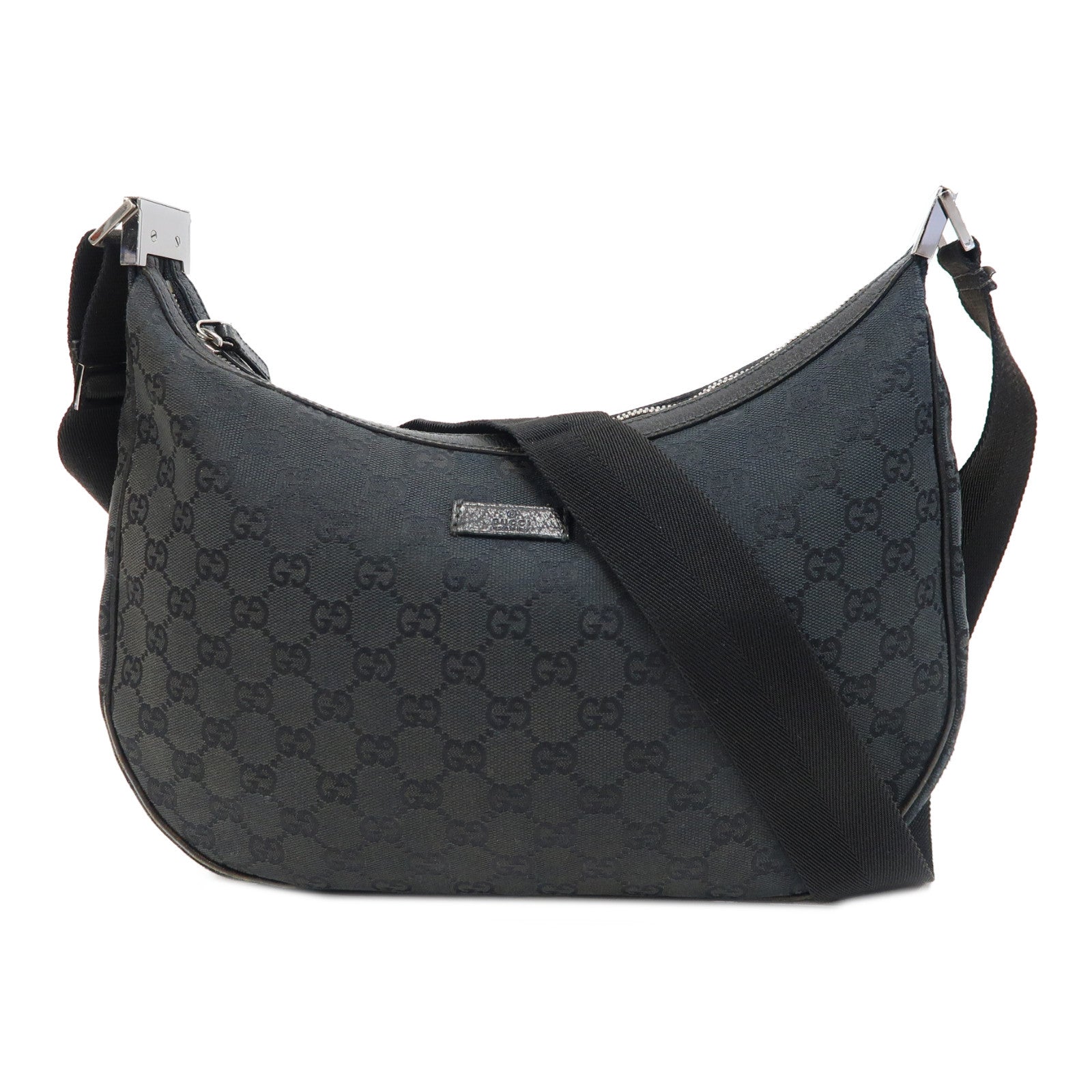 GUCCI 帆布Shoulder Bag銀扣肩背袋黑色