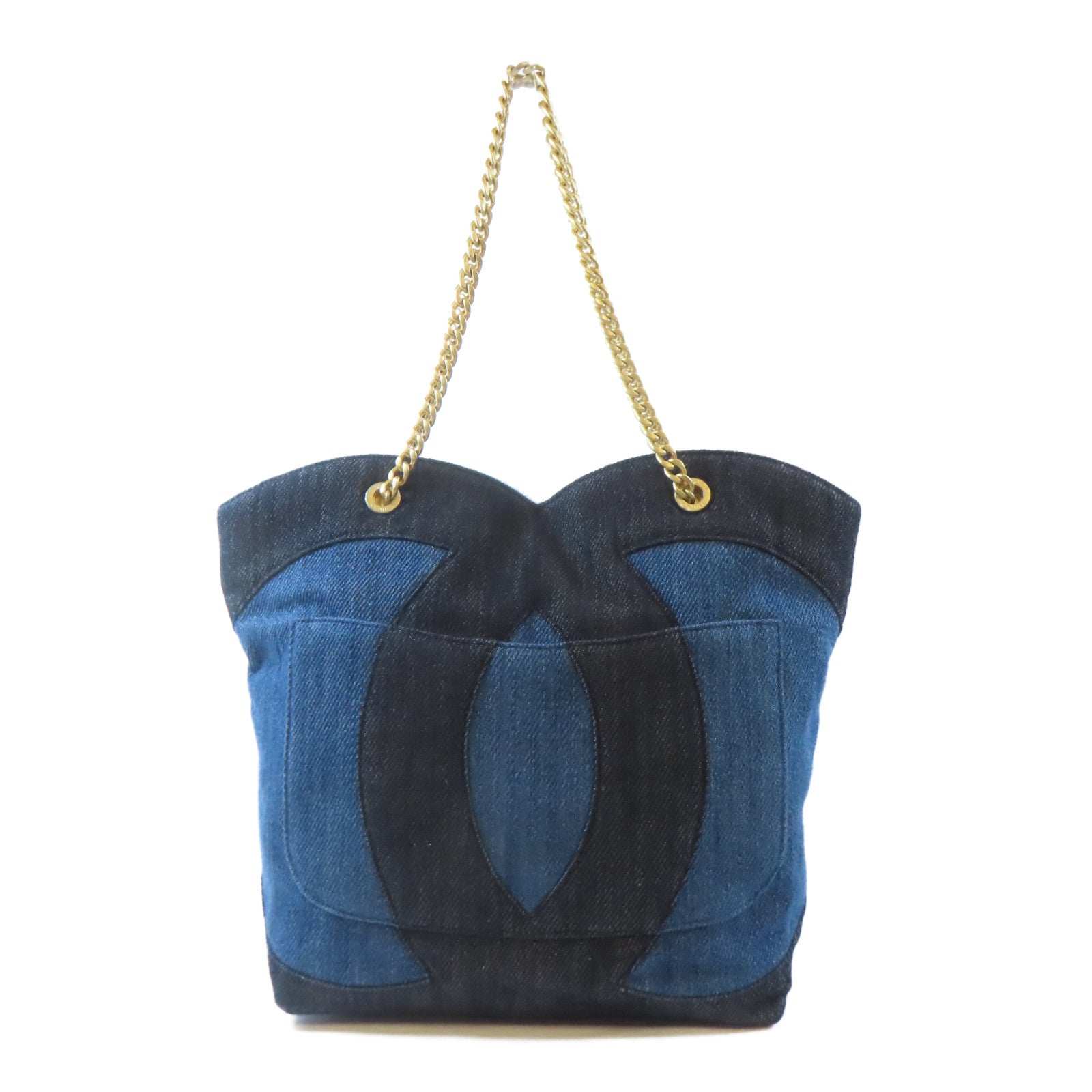 CHANEL 牛仔布 Shoulder Tote Bag金扣肩背袋/手挽袋藍色