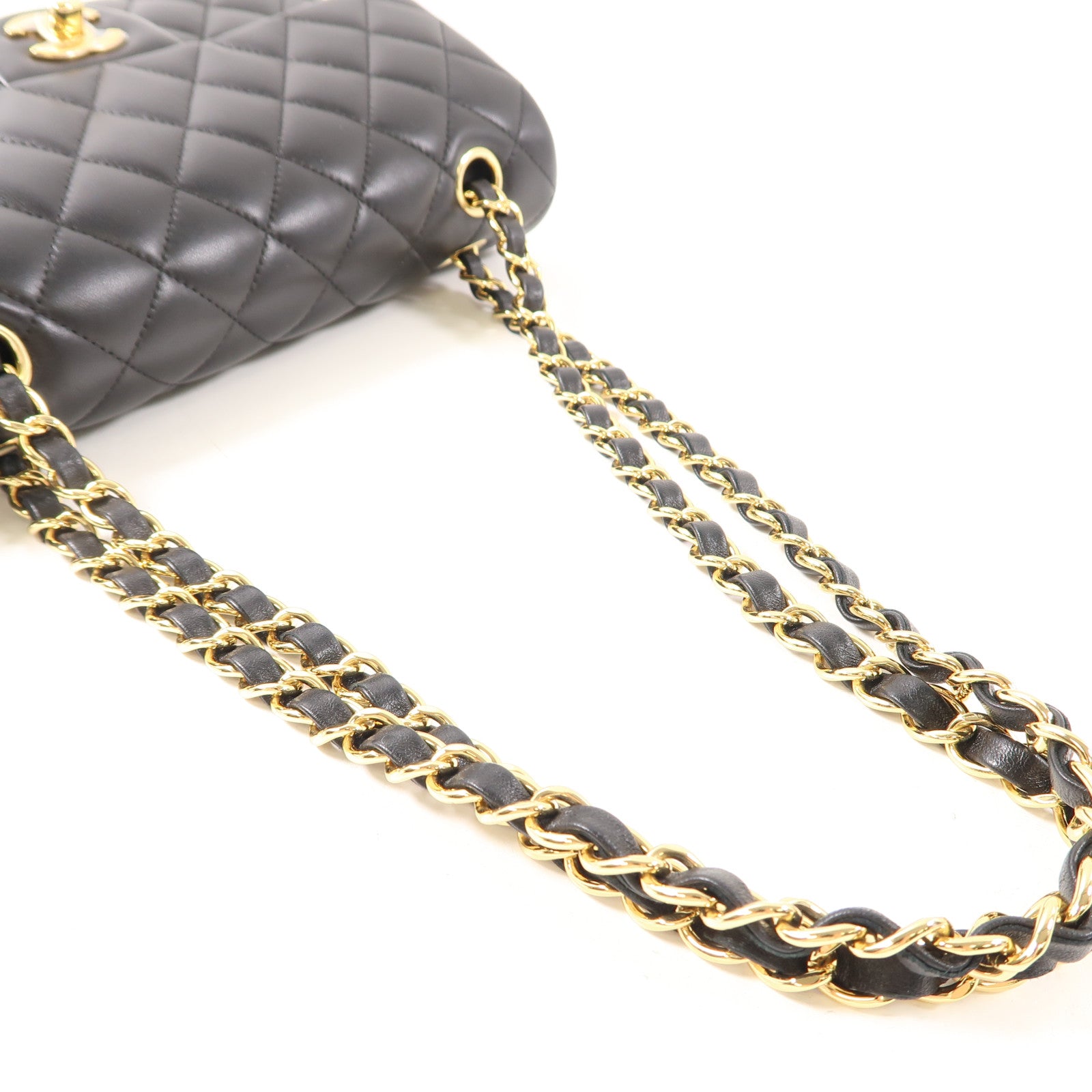 CHANEL 【激減優惠】菱格羊皮皮革Chain Shoulder金扣鏈帶肩背袋黑色