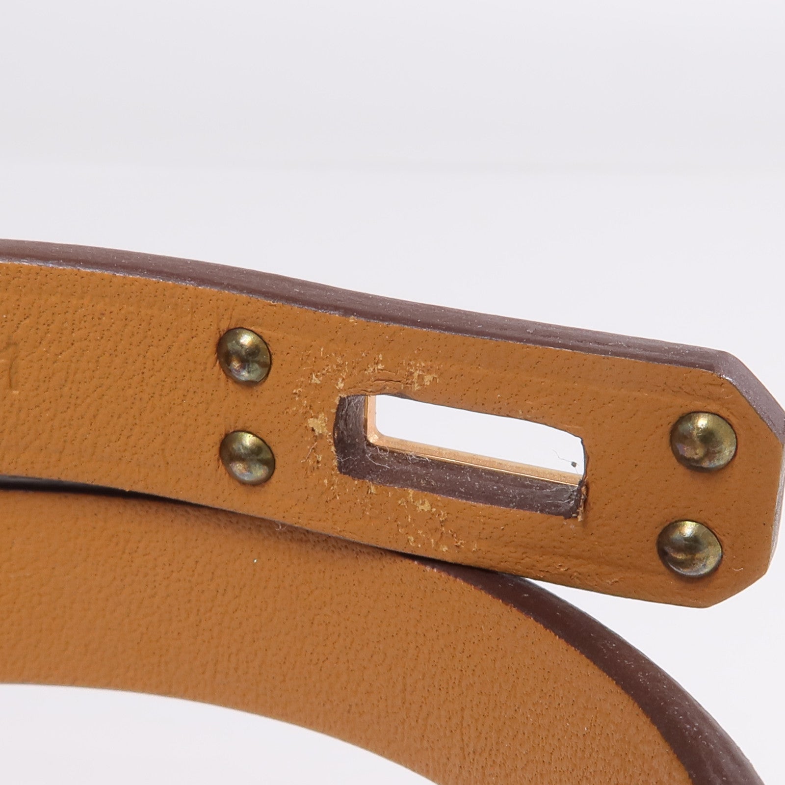 HERMES Swift皮革Kelly Double Tour Bracelet金扣手鏈Etain